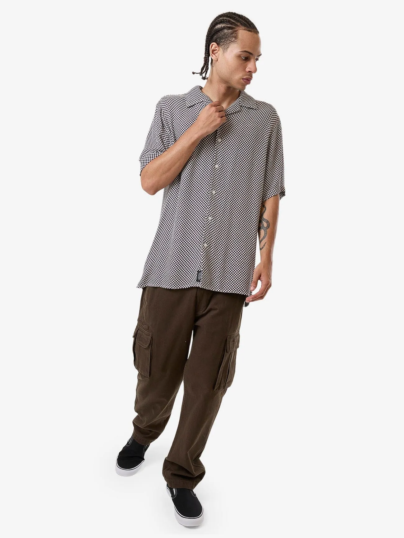 Aalto Bowling Shirt - Heritage White - Purple Pennant