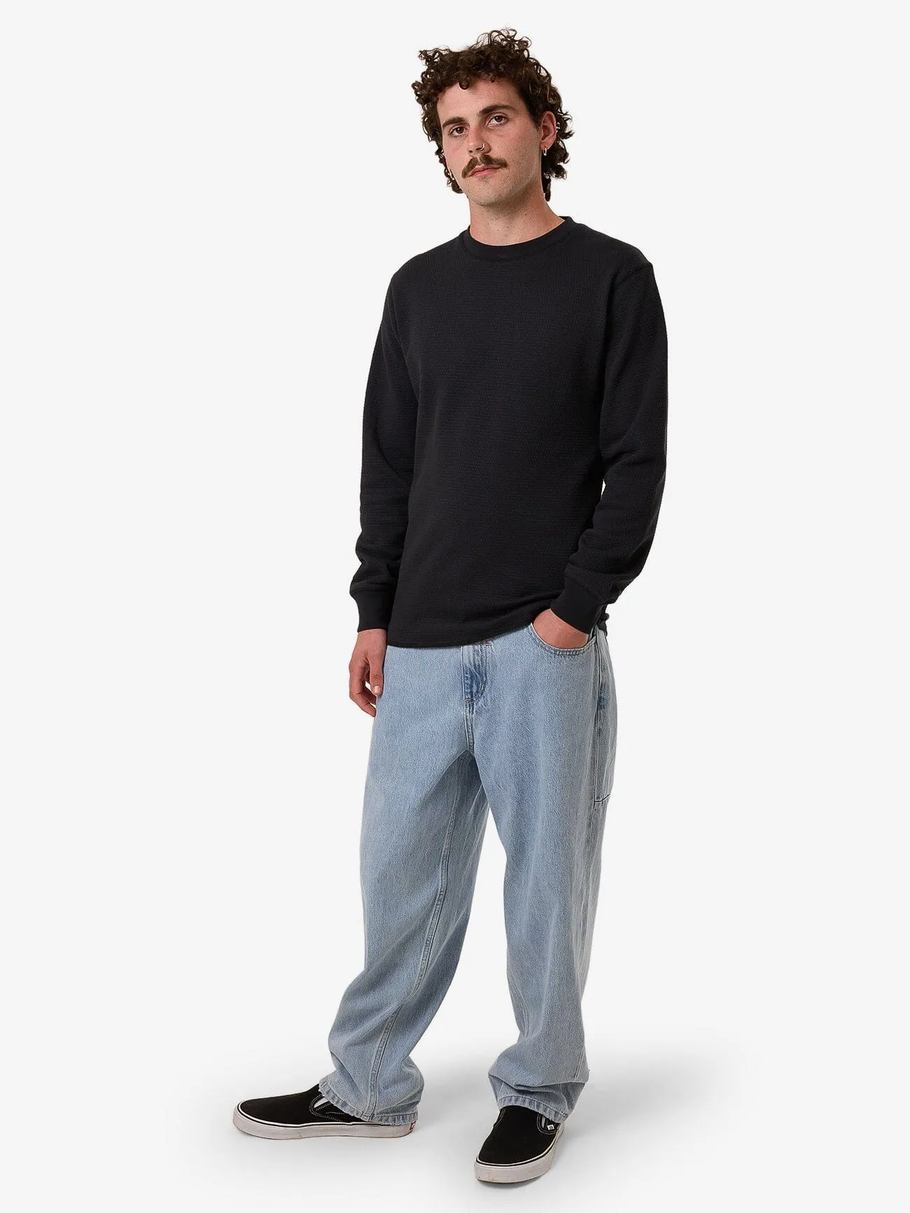Adapted Waffle Long Sleeve - Faded Black