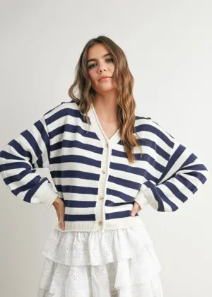 Adrianna Striped Cardigan - Ivory & Navy