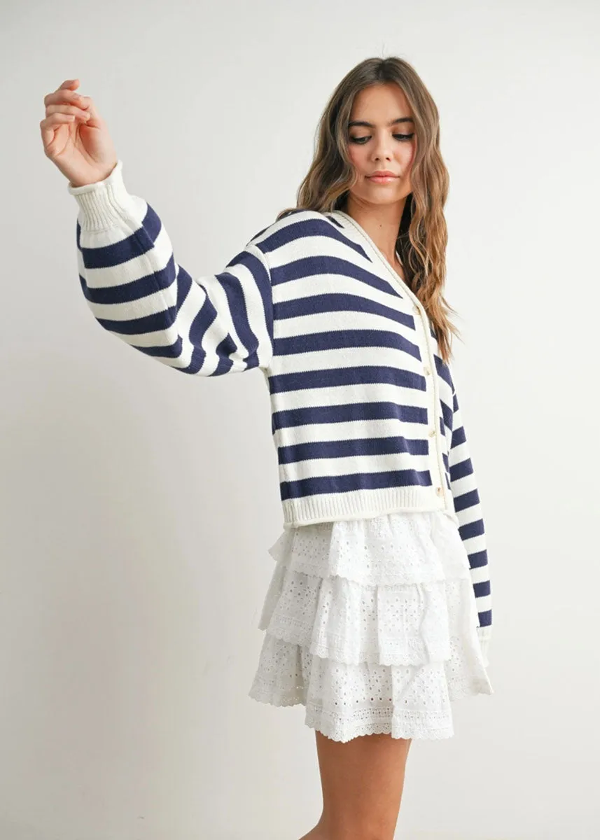 Adrianna Striped Cardigan - Ivory & Navy