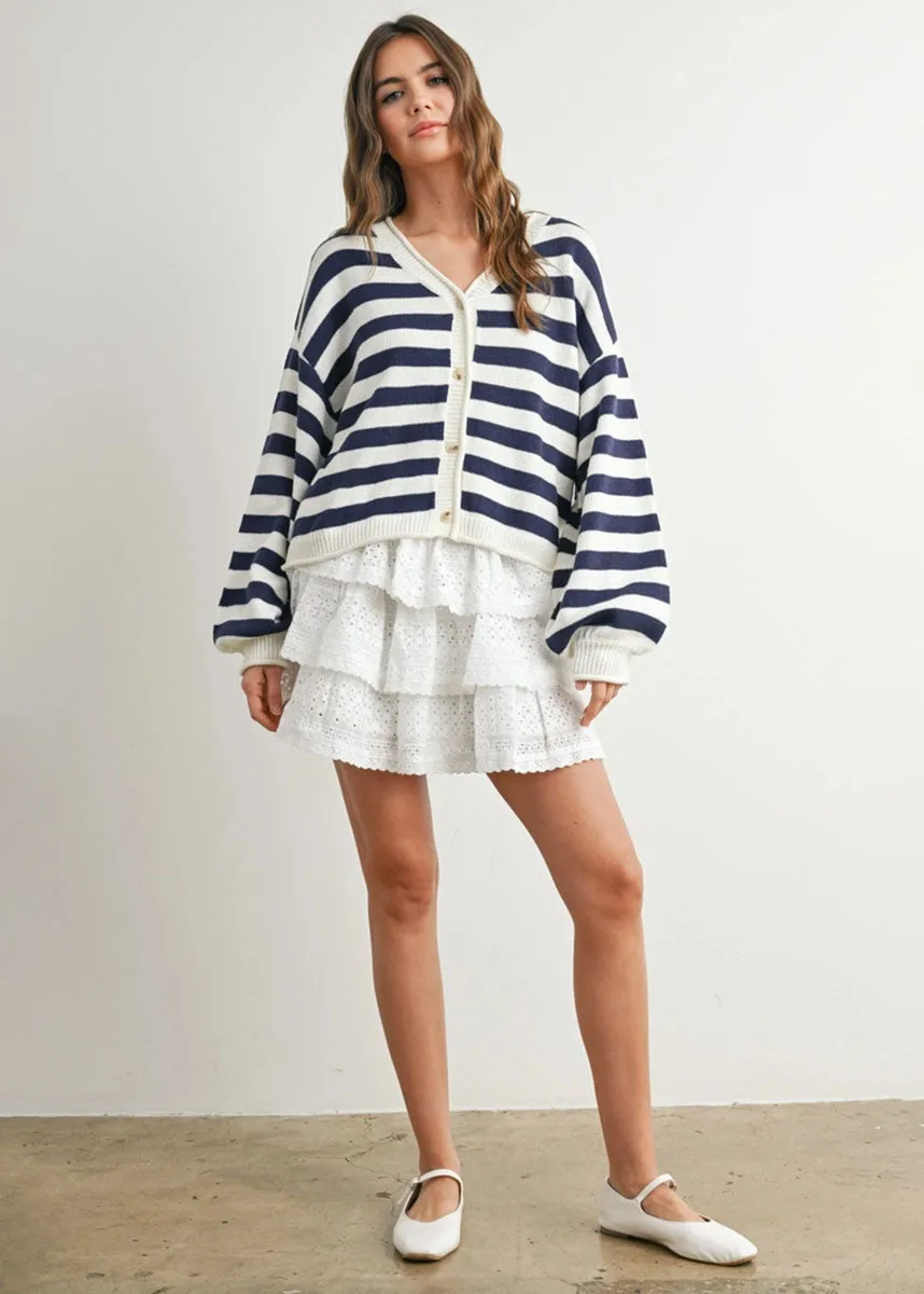 Adrianna Striped Cardigan - Ivory & Navy