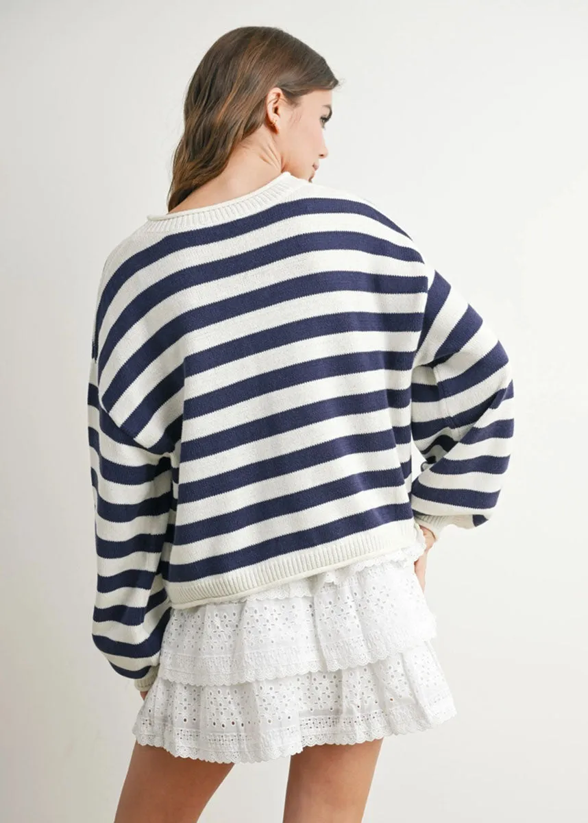 Adrianna Striped Cardigan - Ivory & Navy