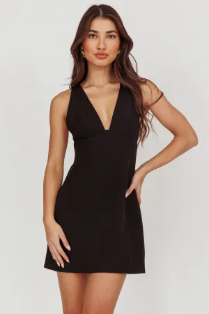 Ashe Crossover Back V Neck Mini Dress Black