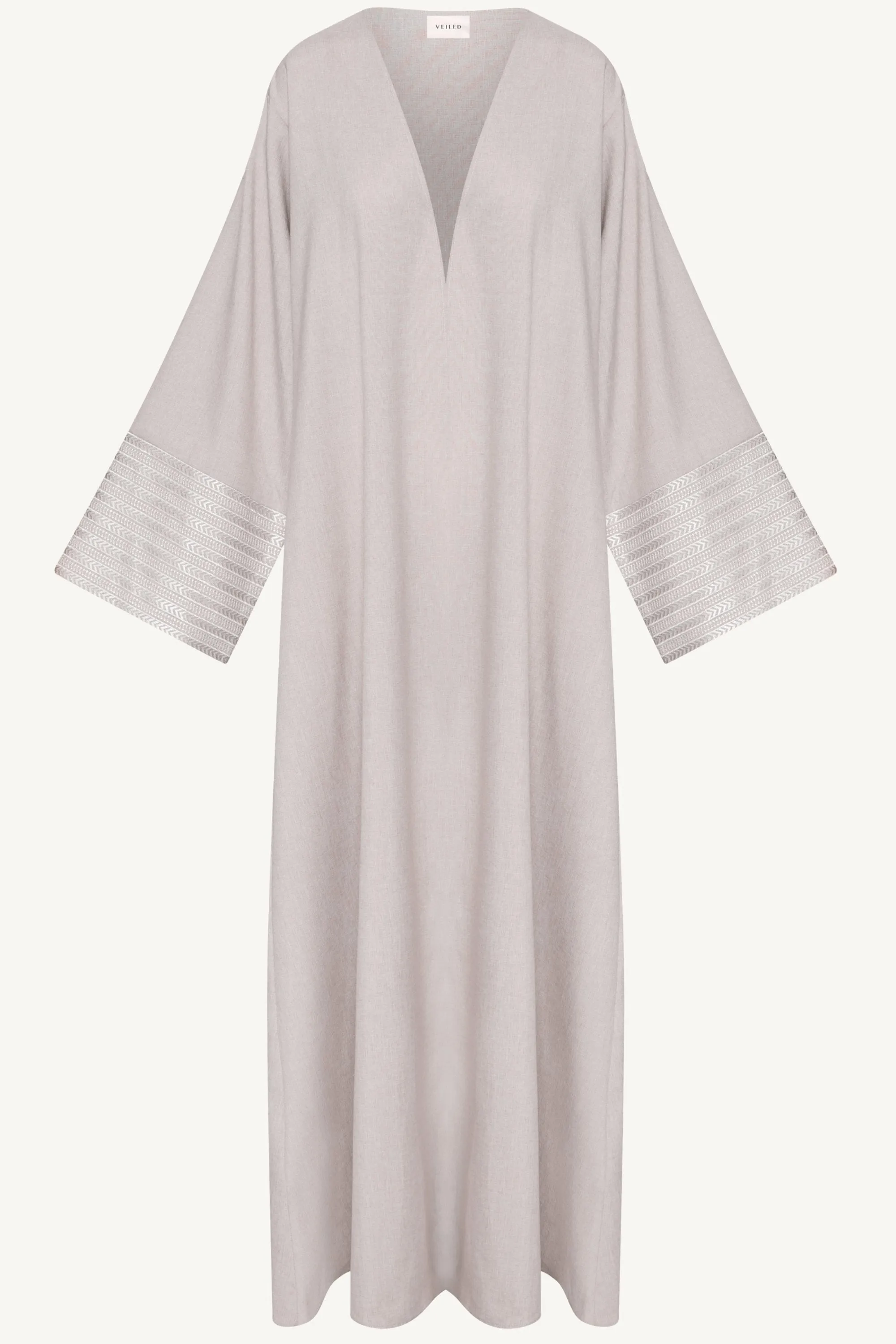 Basma Embroidered Open Abaya - Stone