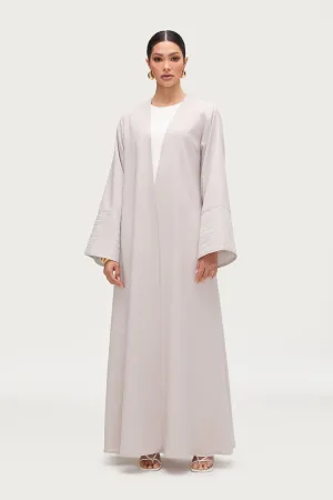 Basma Embroidered Open Abaya - Stone