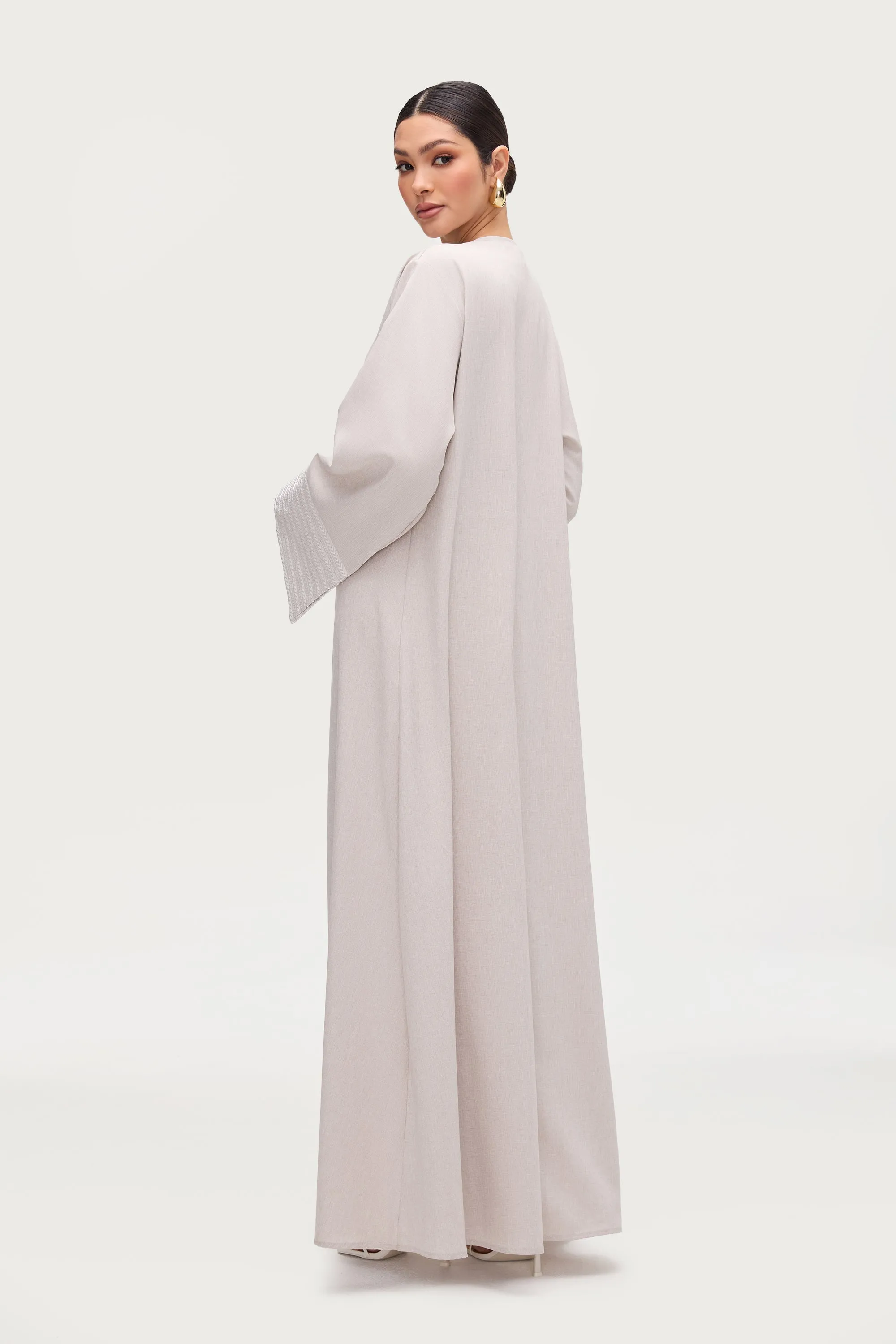 Basma Embroidered Open Abaya - Stone