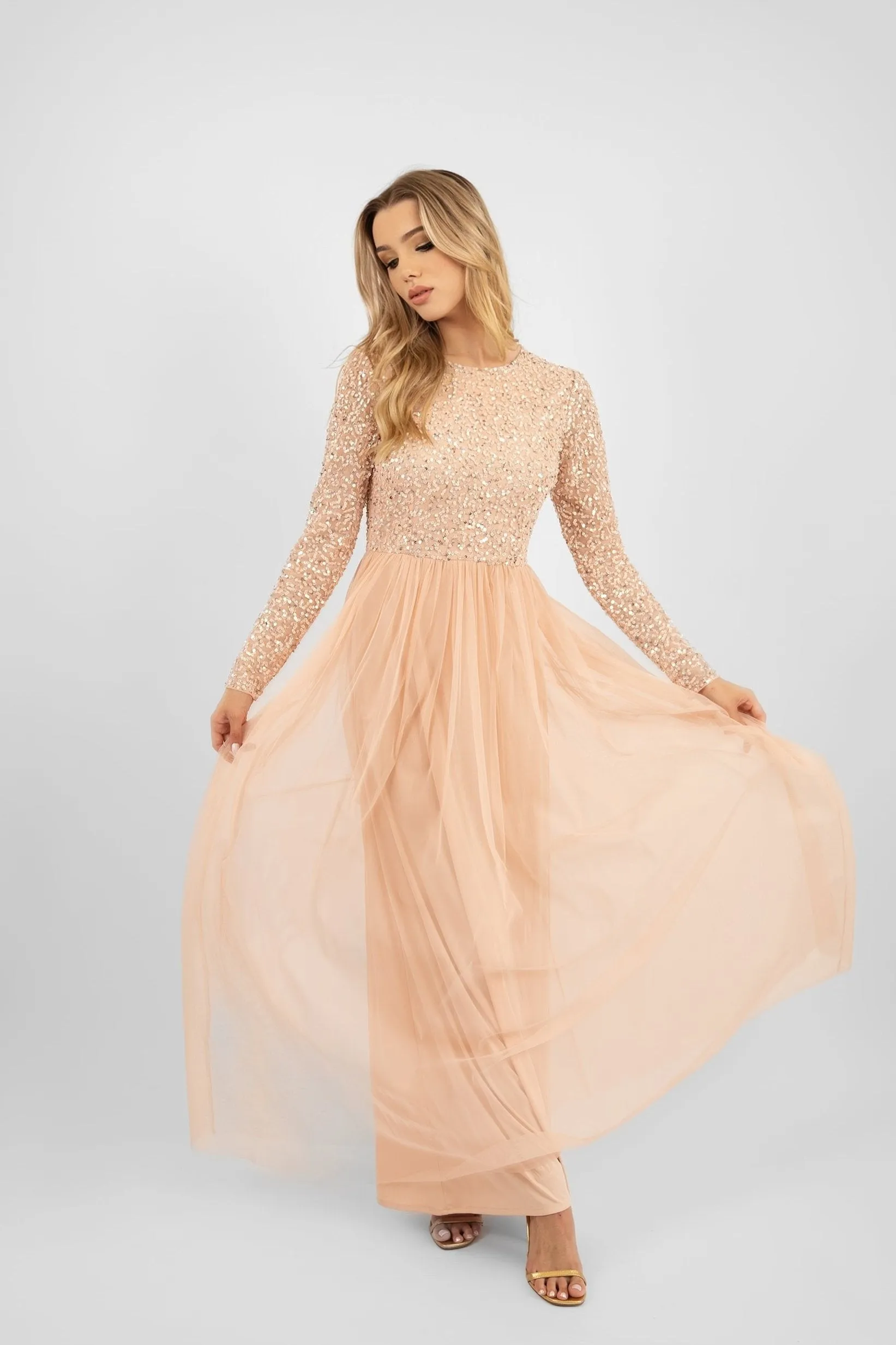 Belle Blush Pink Long Sleeve Bridesmaid Dress