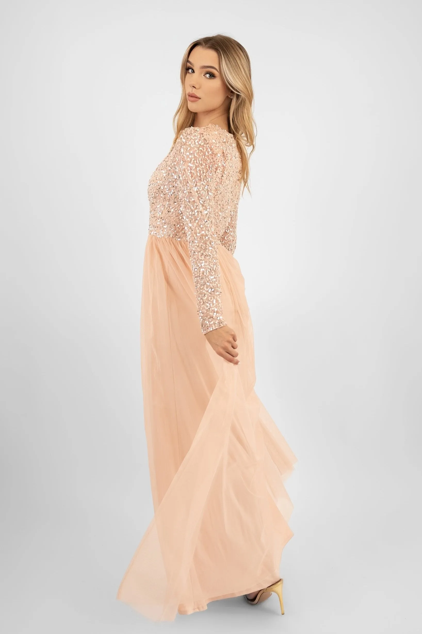 Belle Blush Pink Long Sleeve Bridesmaid Dress