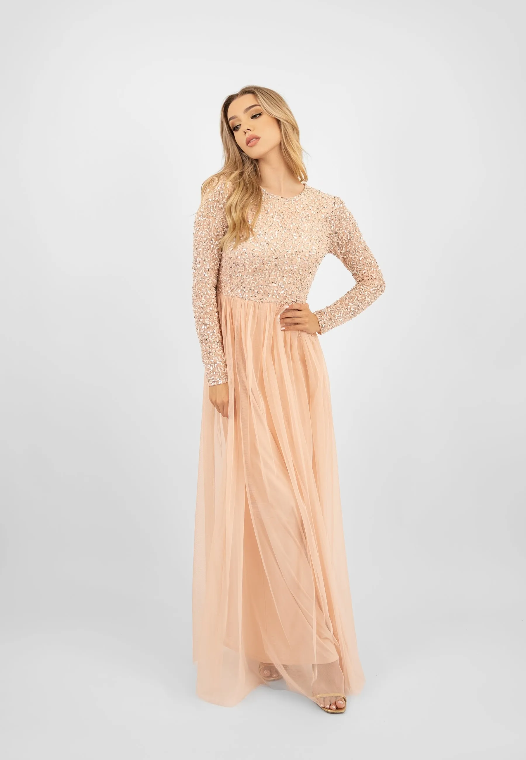 Belle Blush Pink Long Sleeve Bridesmaid Dress