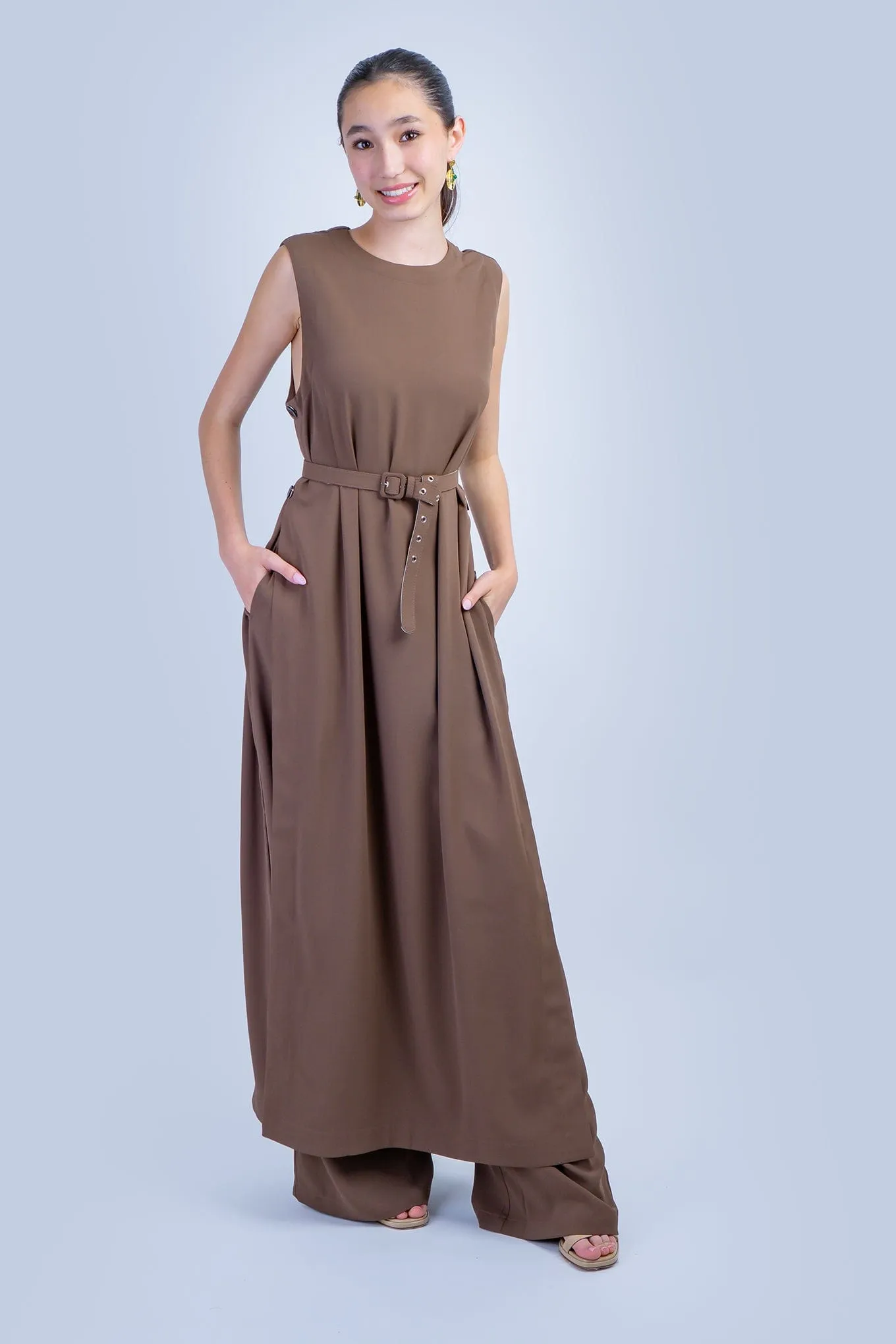 Brown Sleeveless Long Tunic
