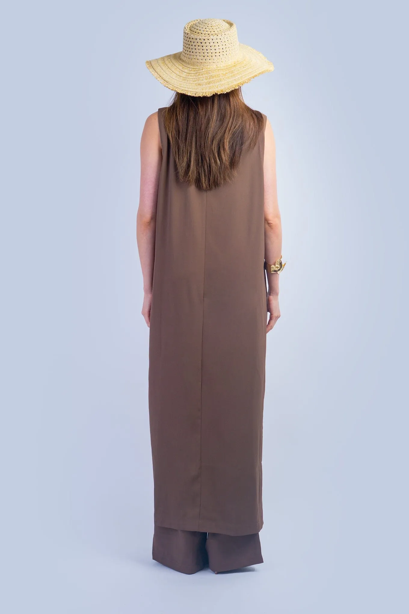 Brown Sleeveless Long Tunic