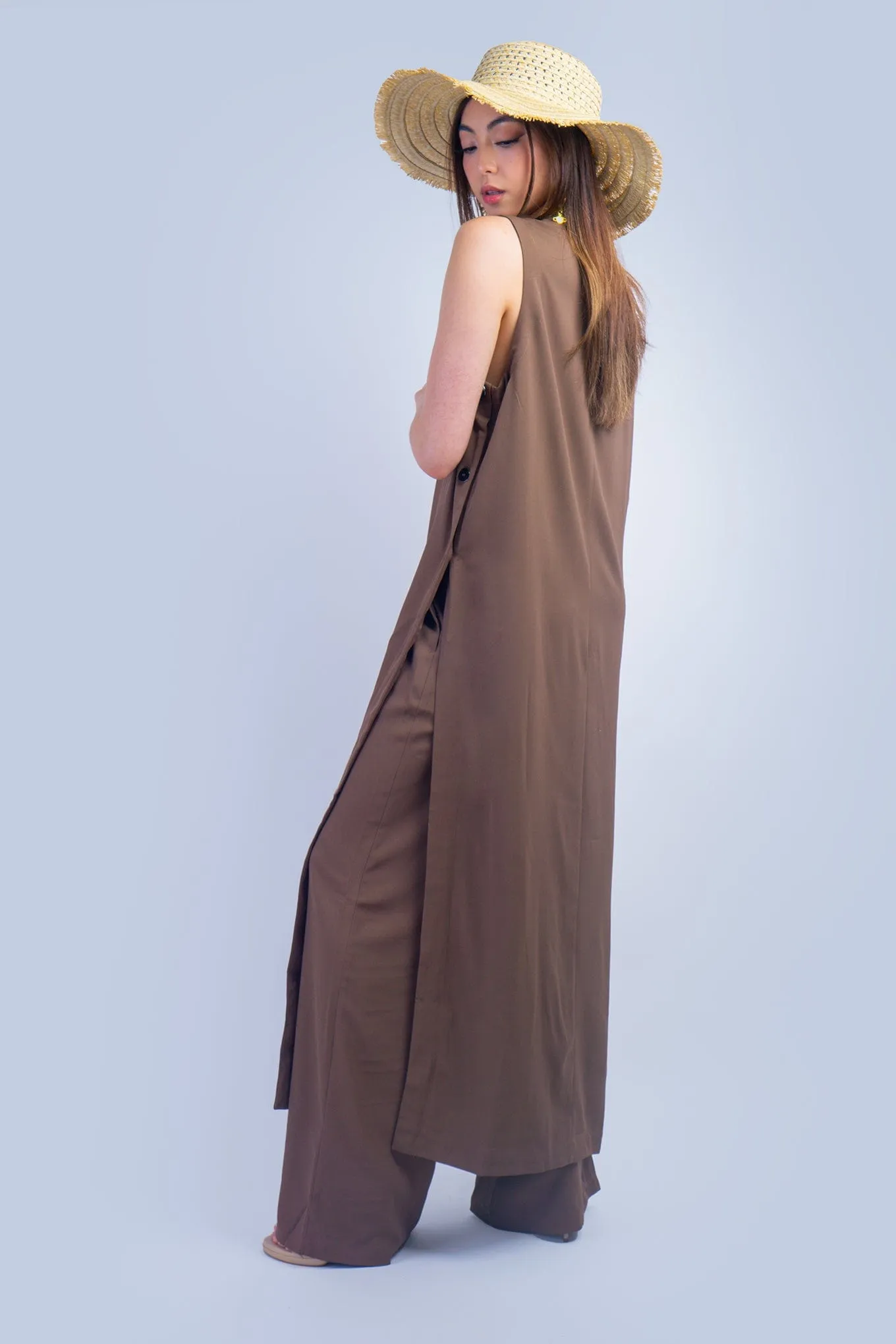 Brown Sleeveless Long Tunic