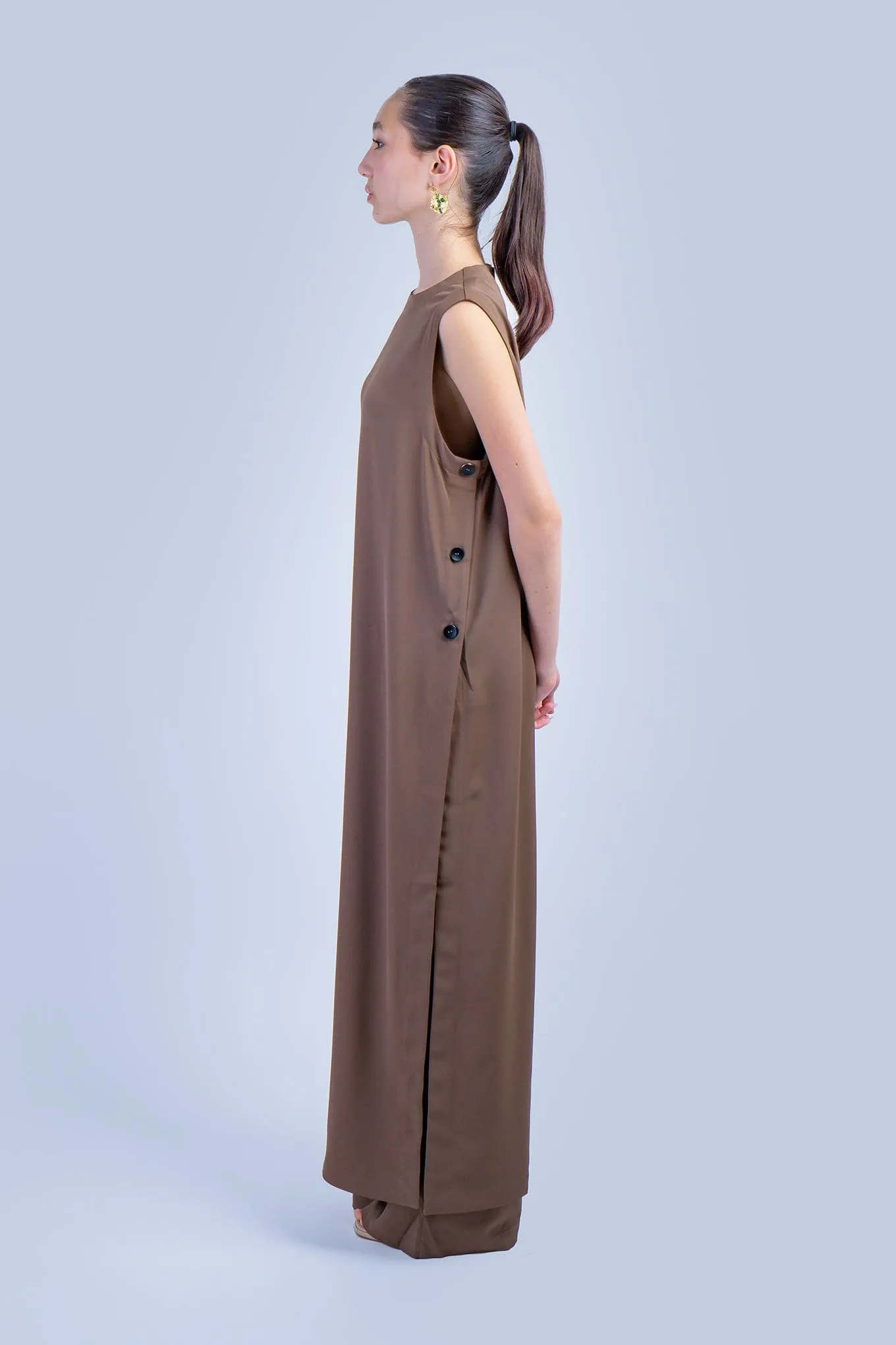 Brown Sleeveless Long Tunic