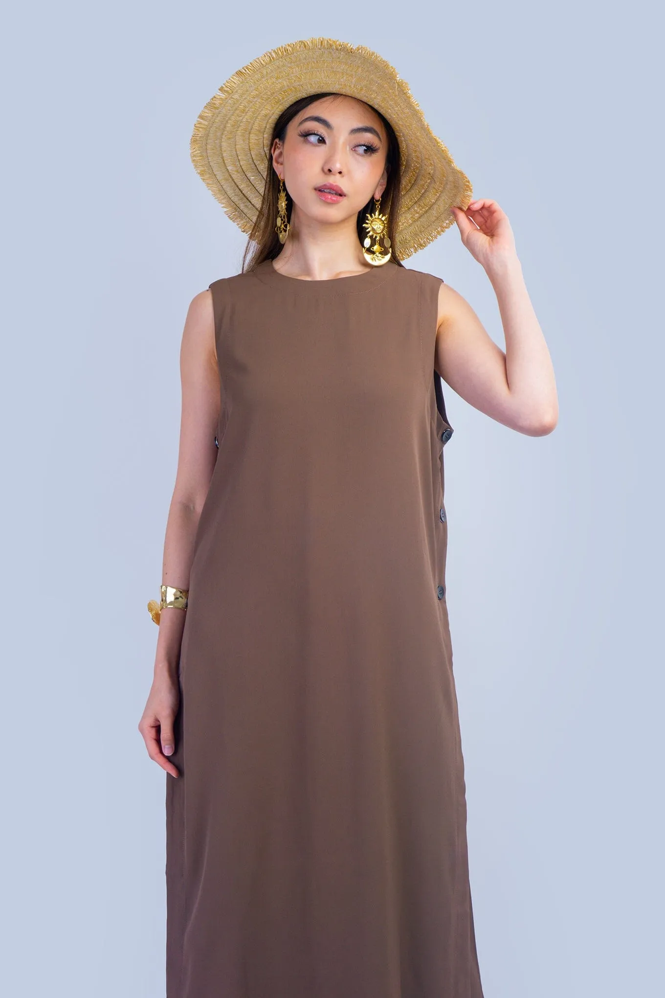 Brown Sleeveless Long Tunic