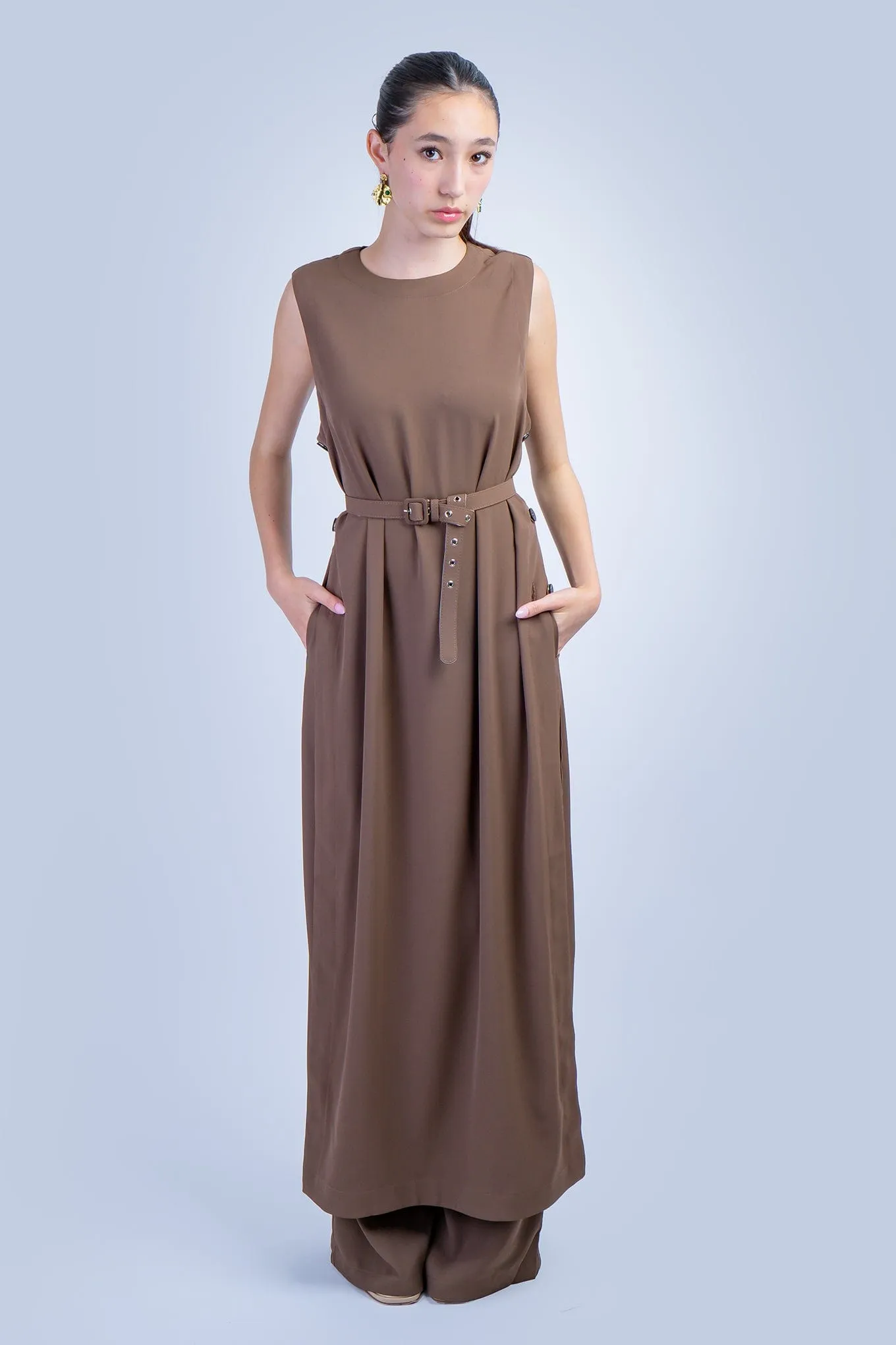 Brown Sleeveless Long Tunic