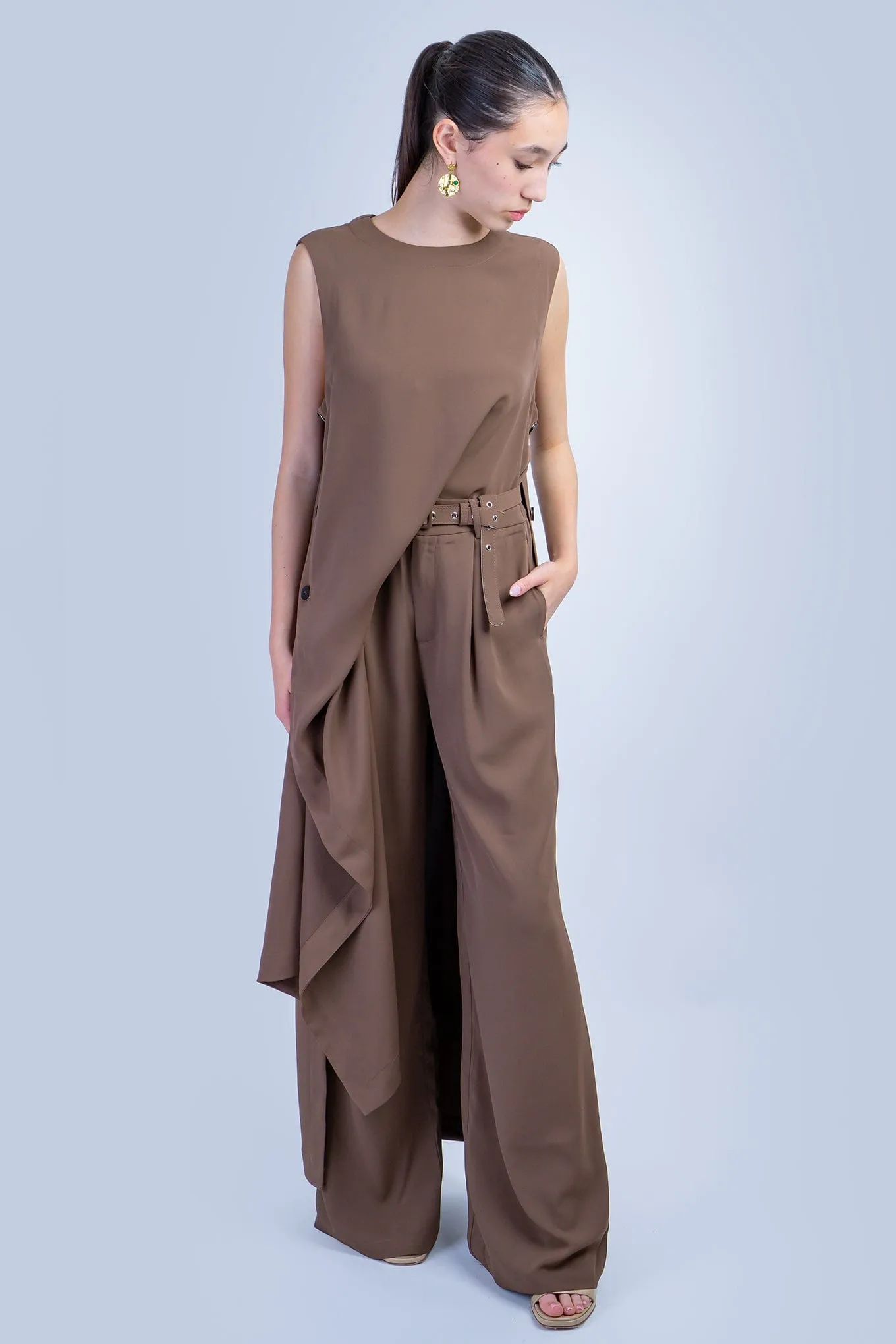 Brown Sleeveless Long Tunic
