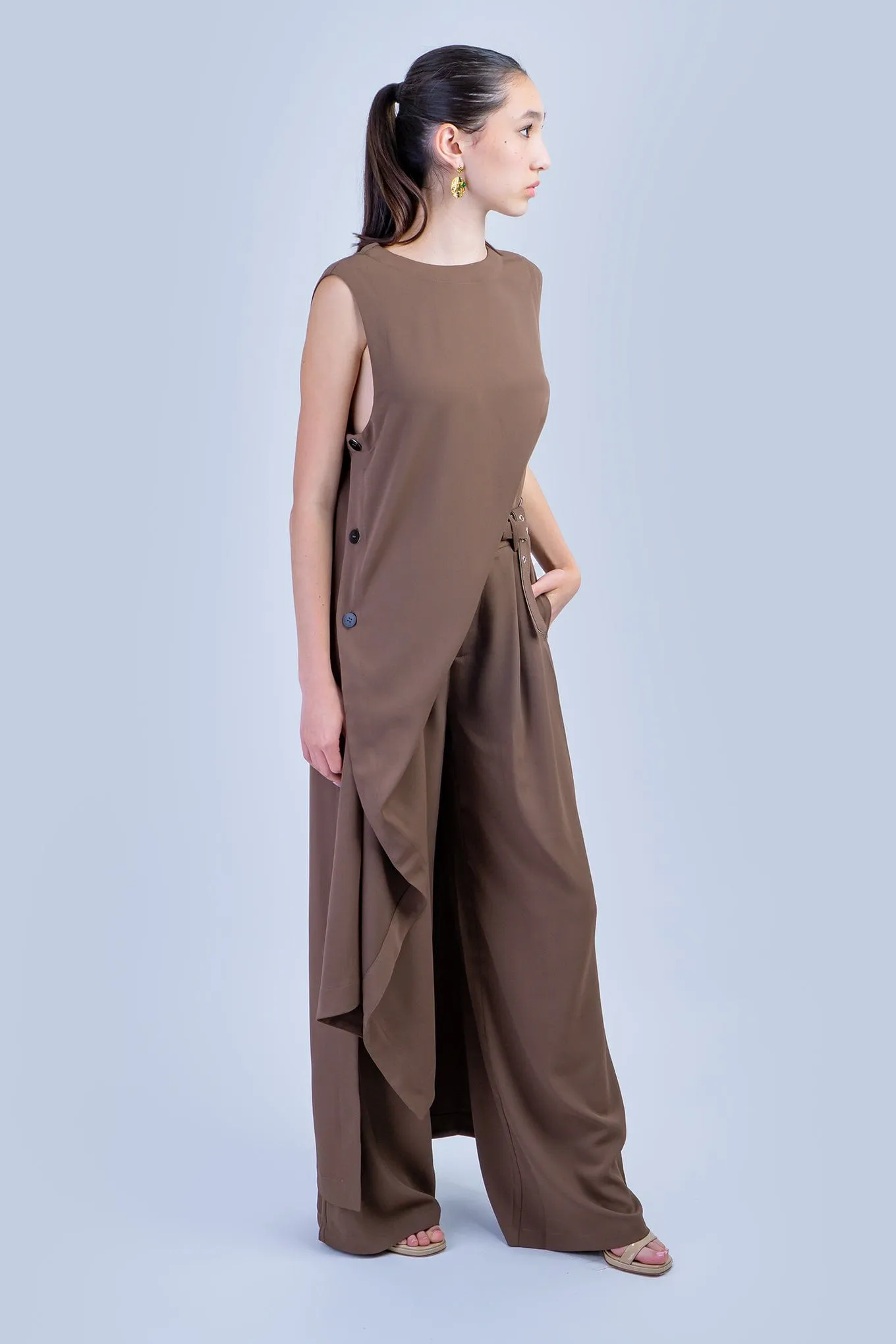 Brown Sleeveless Long Tunic