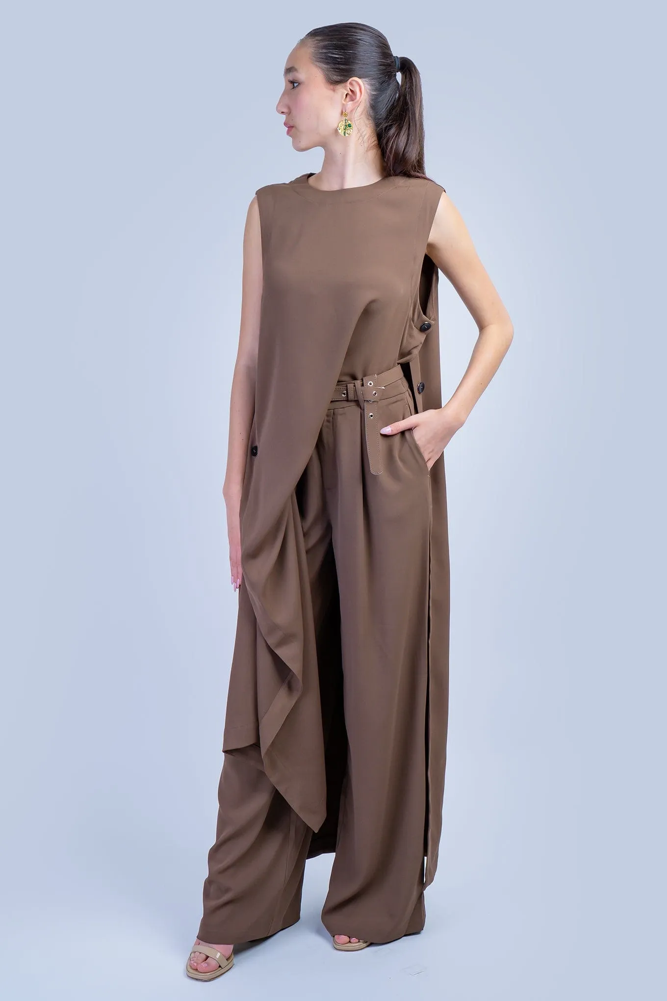 Brown Sleeveless Long Tunic