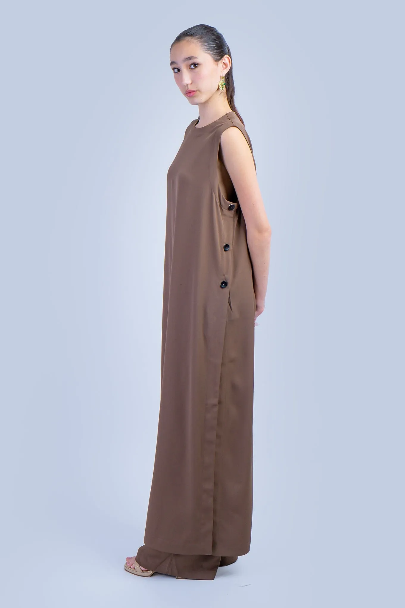 Brown Sleeveless Long Tunic