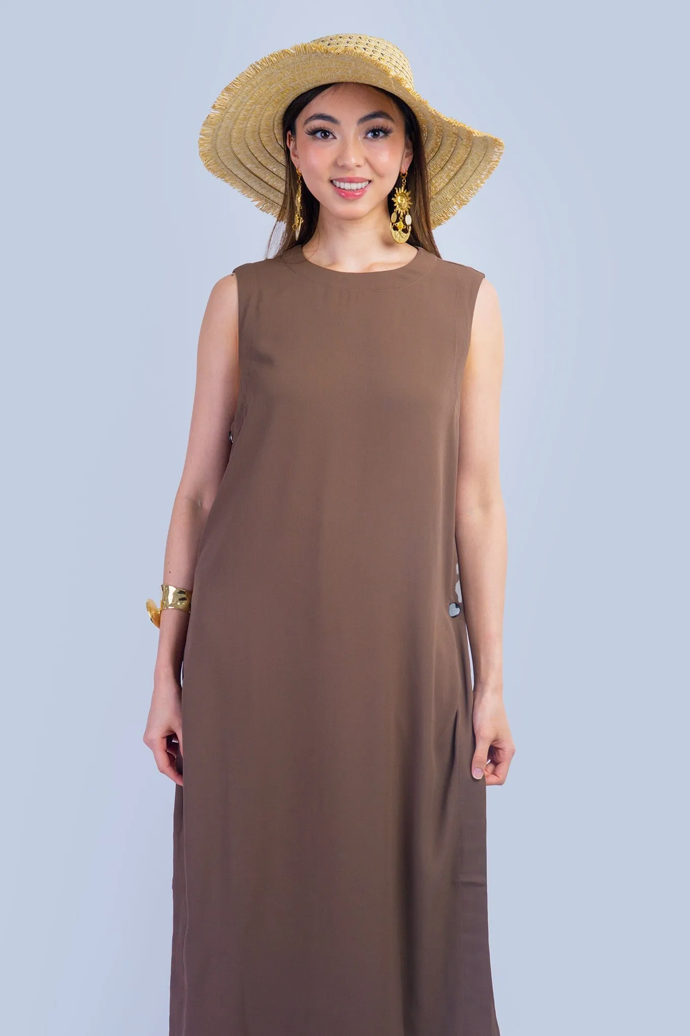 Brown Sleeveless Long Tunic