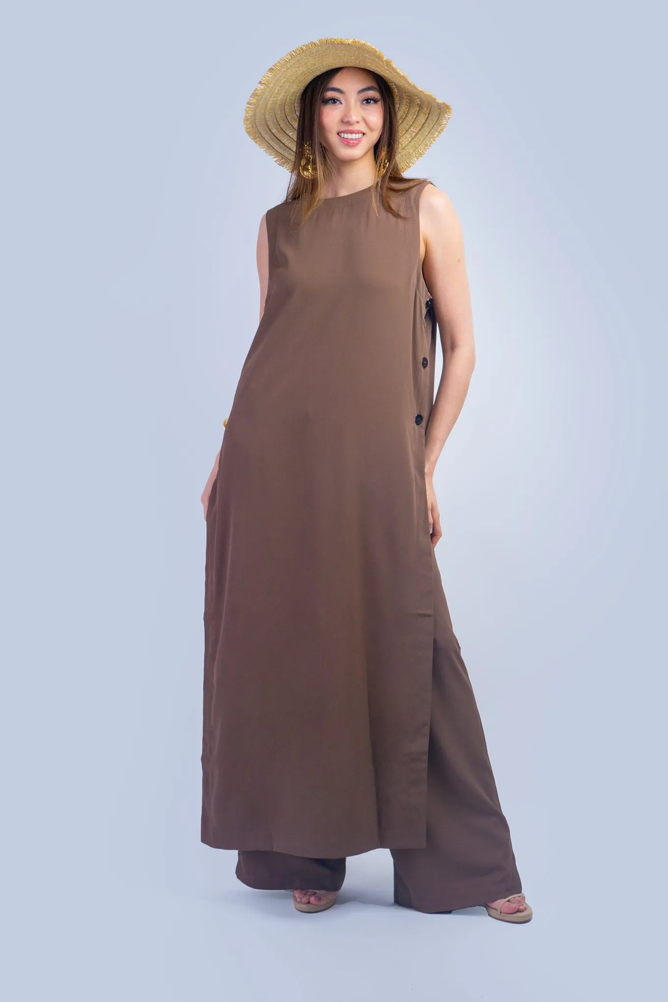Brown Sleeveless Long Tunic