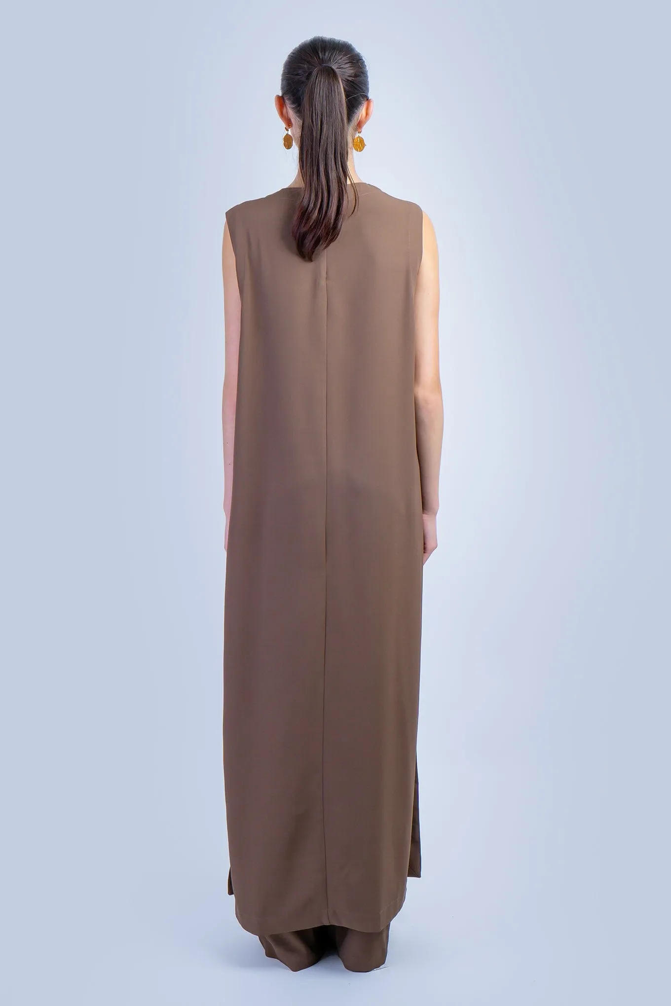 Brown Sleeveless Long Tunic
