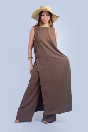 Brown Sleeveless Long Tunic
