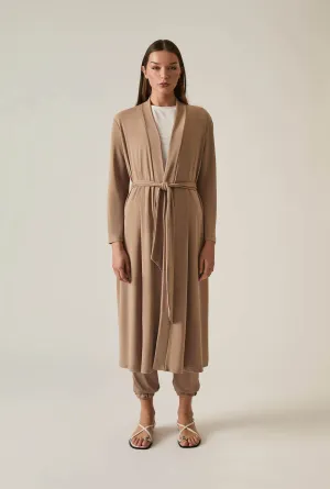 Camel Long Wrap Jersey Cardigan