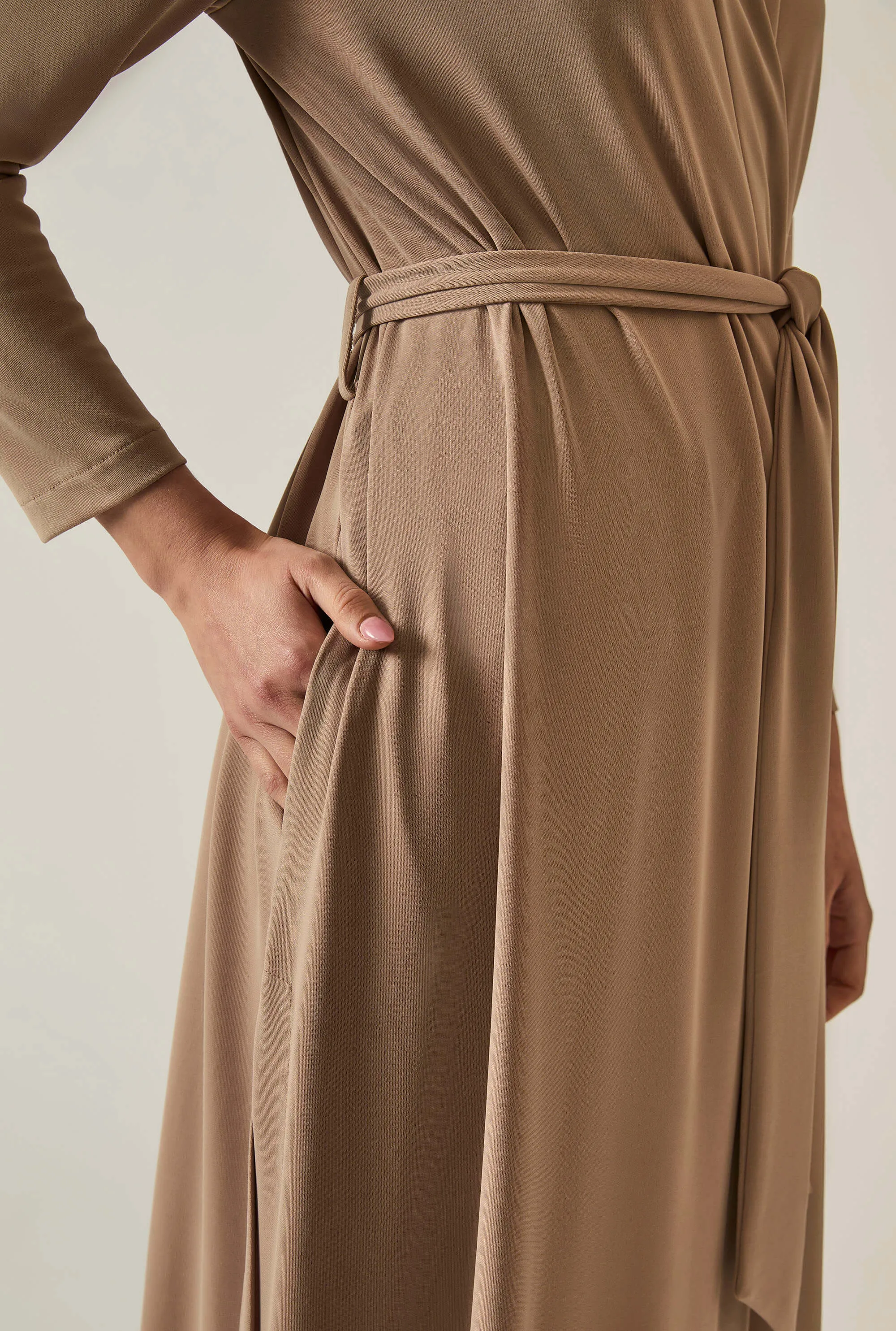 Camel Long Wrap Jersey Cardigan