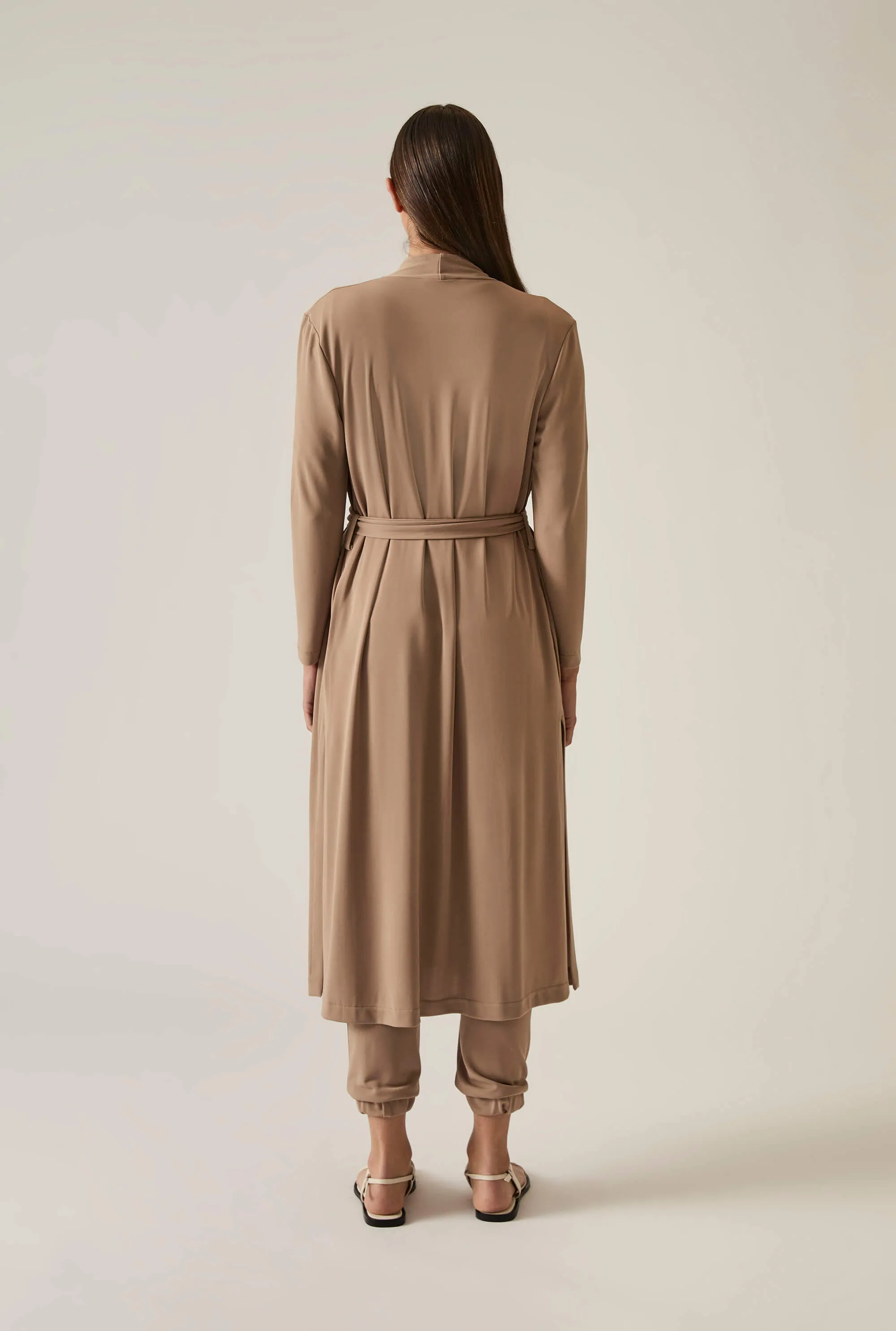 Camel Long Wrap Jersey Cardigan