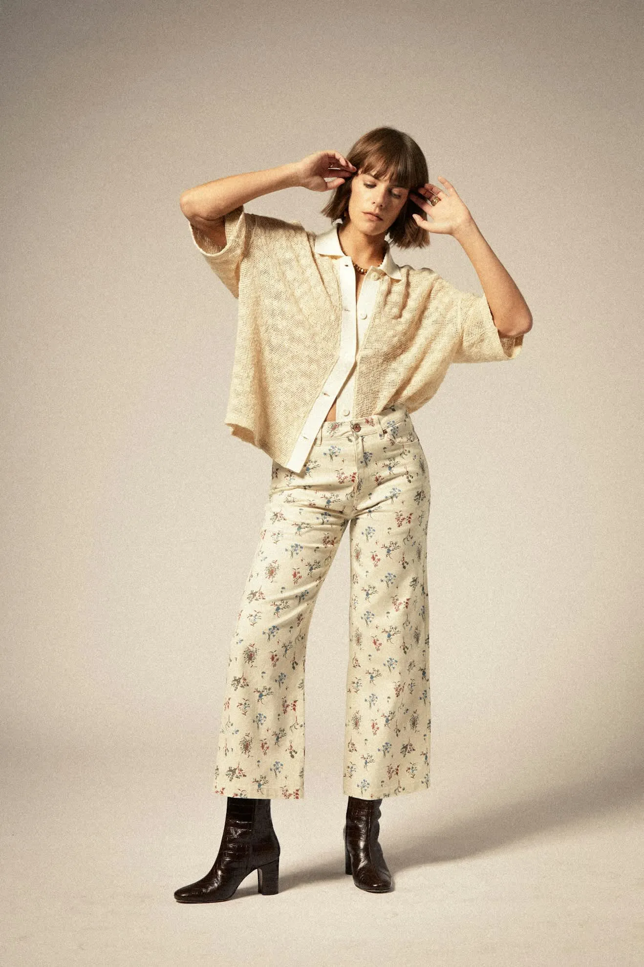 Camp Mesh Button Down S/S Polo Knit - Off White