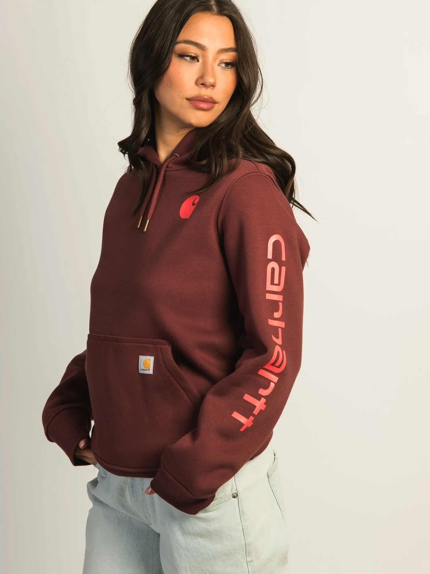 CARHARTT LOGO SLEEVE PULL OVER HOODIE - BARNWOOD