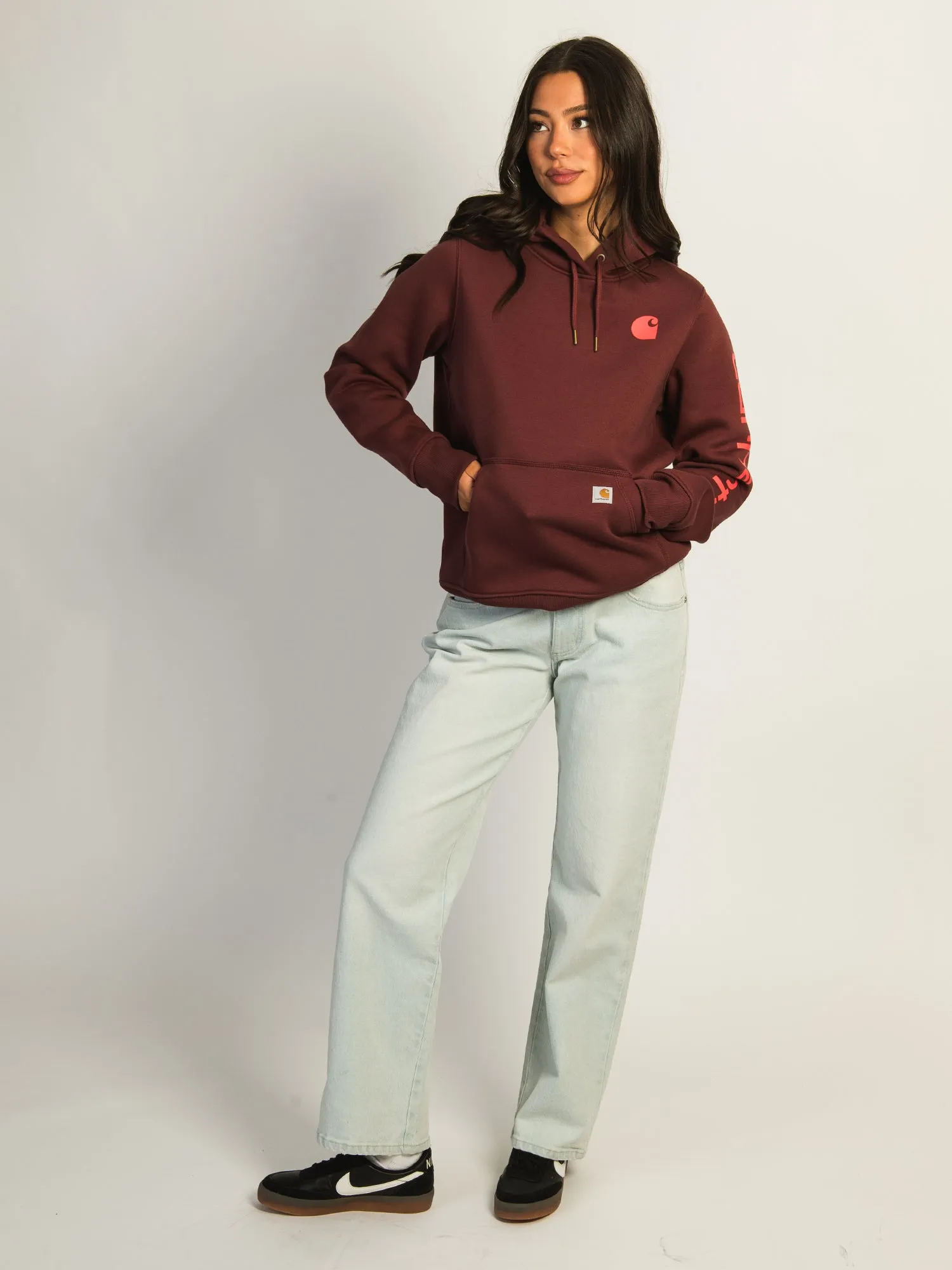 CARHARTT LOGO SLEEVE PULL OVER HOODIE - BARNWOOD