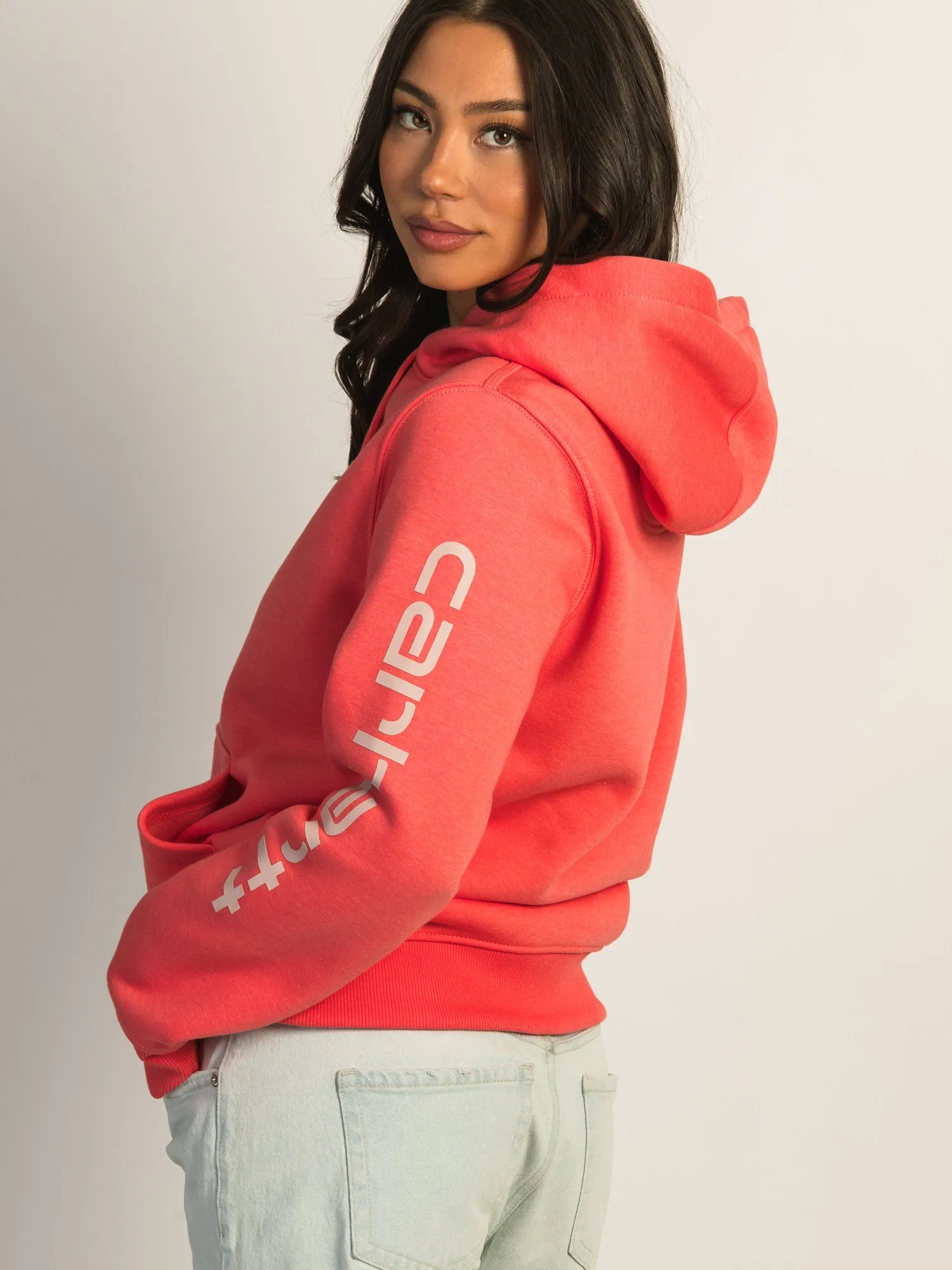 CARHARTT LOGO SLEEVE PULL OVER HOODIE - SALMON