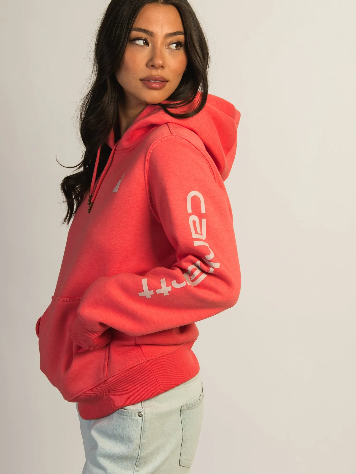 CARHARTT LOGO SLEEVE PULL OVER HOODIE - SALMON