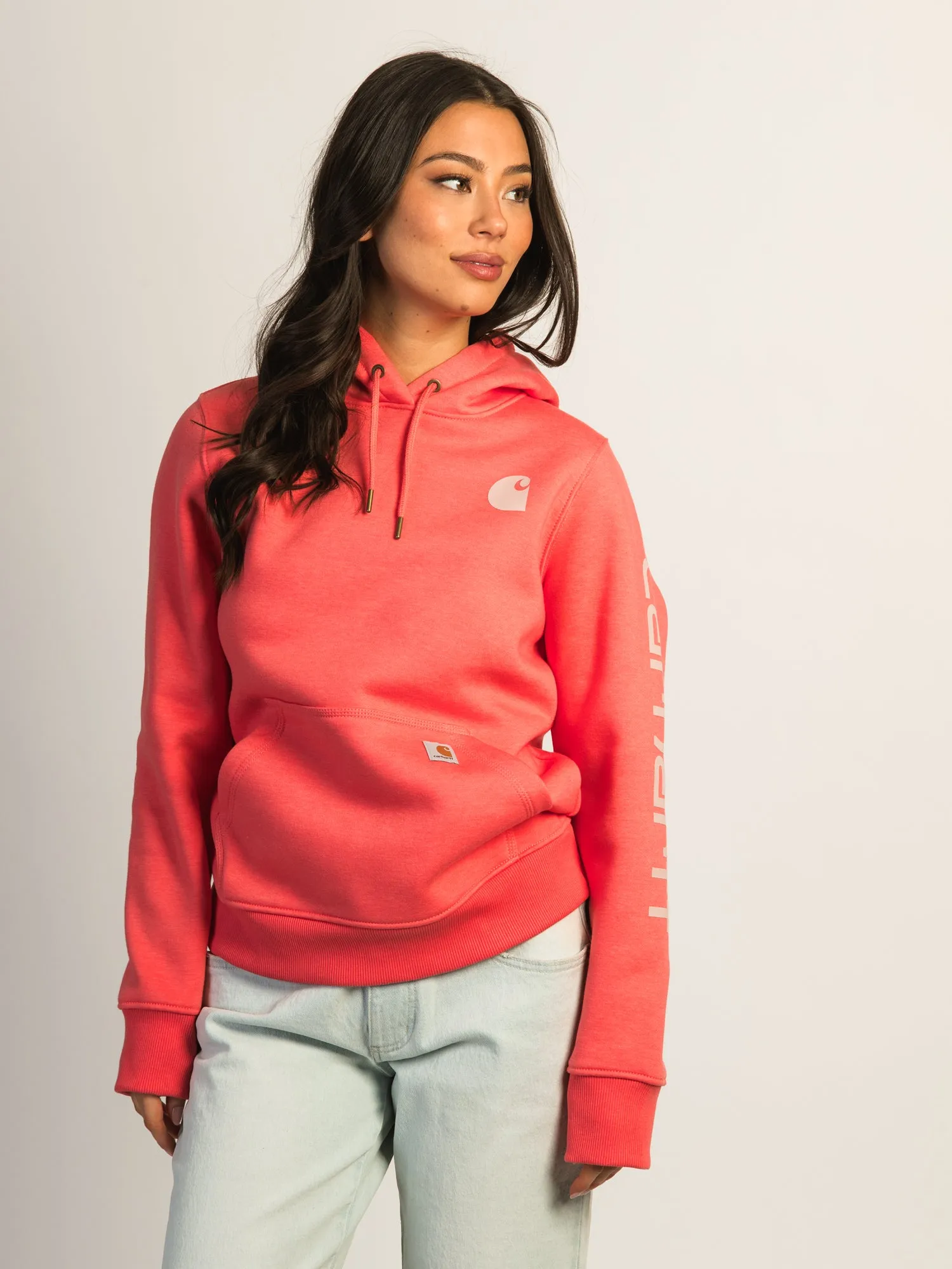 CARHARTT LOGO SLEEVE PULL OVER HOODIE - SALMON
