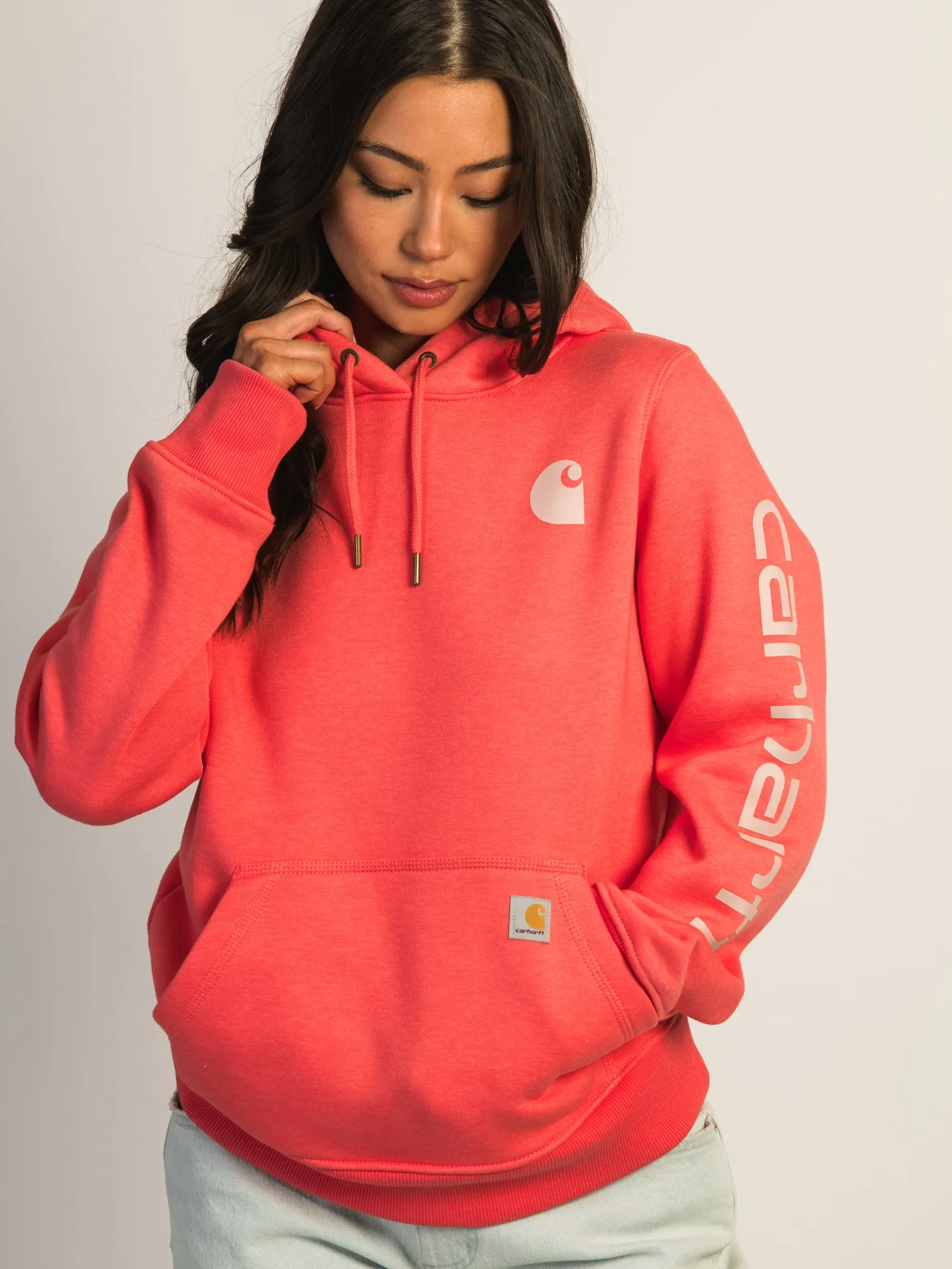 CARHARTT LOGO SLEEVE PULL OVER HOODIE - SALMON