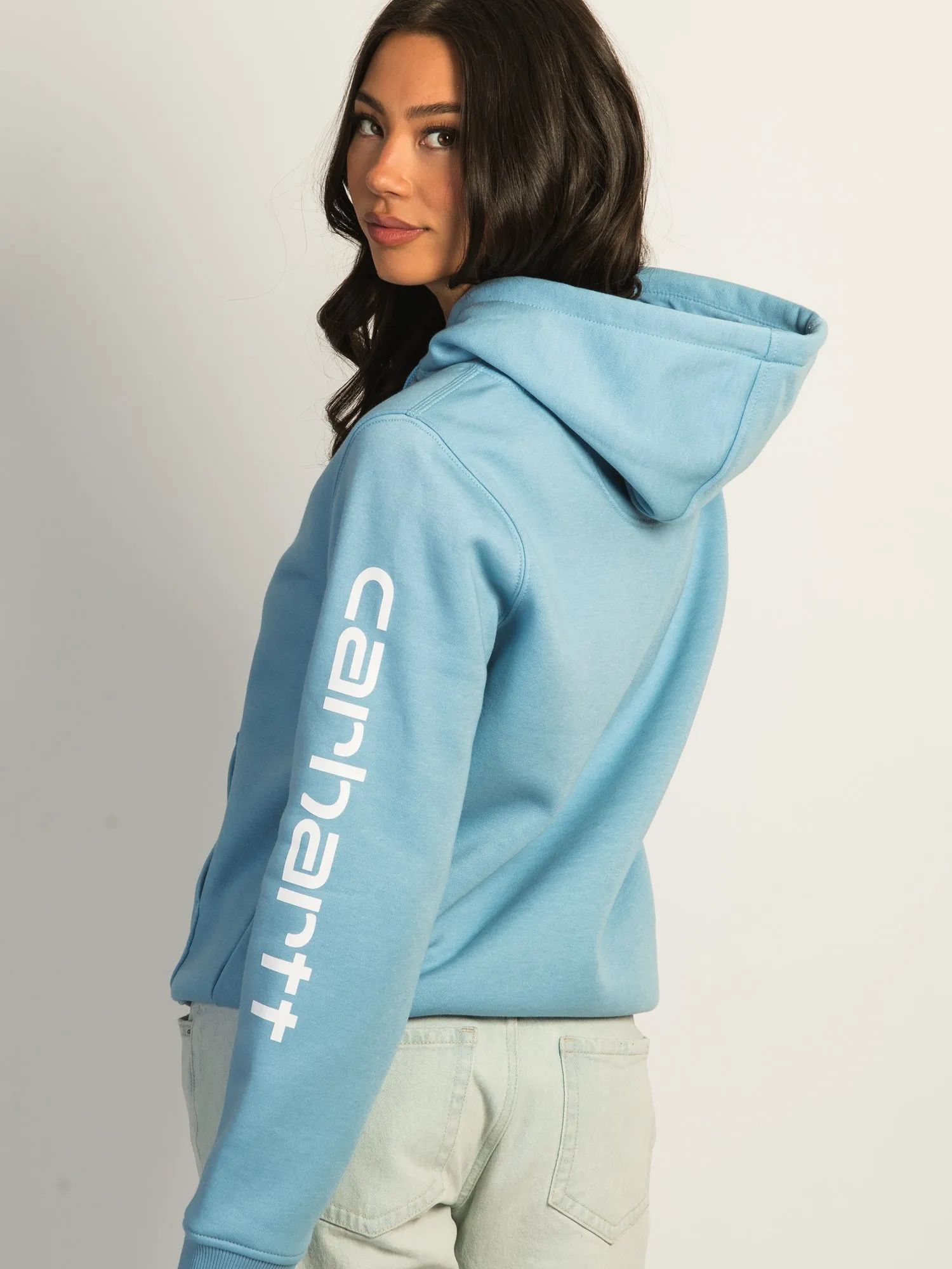 CARHARTT LOGO SLEEVE PULL OVER HOODIE - WATER