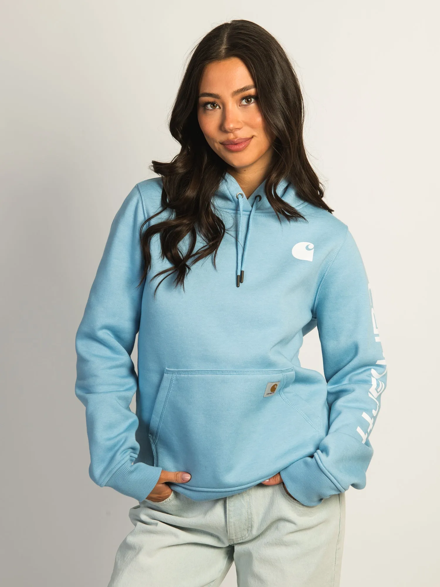CARHARTT LOGO SLEEVE PULL OVER HOODIE - WATER
