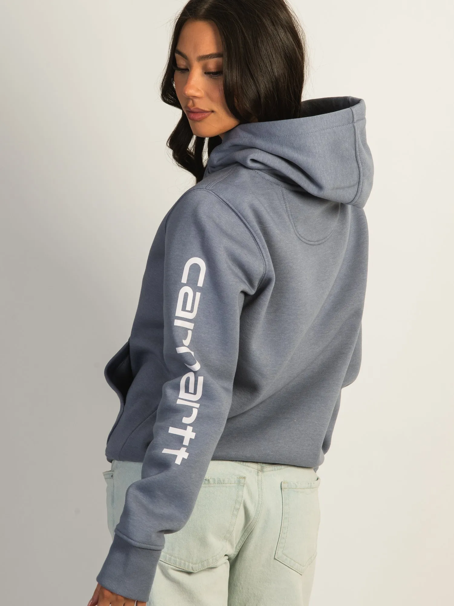 CARHARTT LOGO SLEEVE PULL OVER HOODIE - WISTERIA