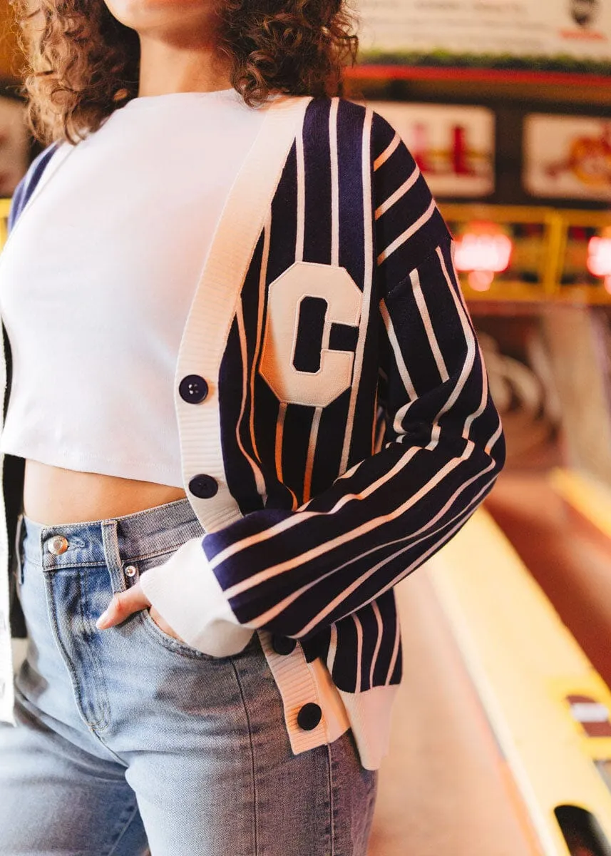 Chicago Striped Cardigan - Navy