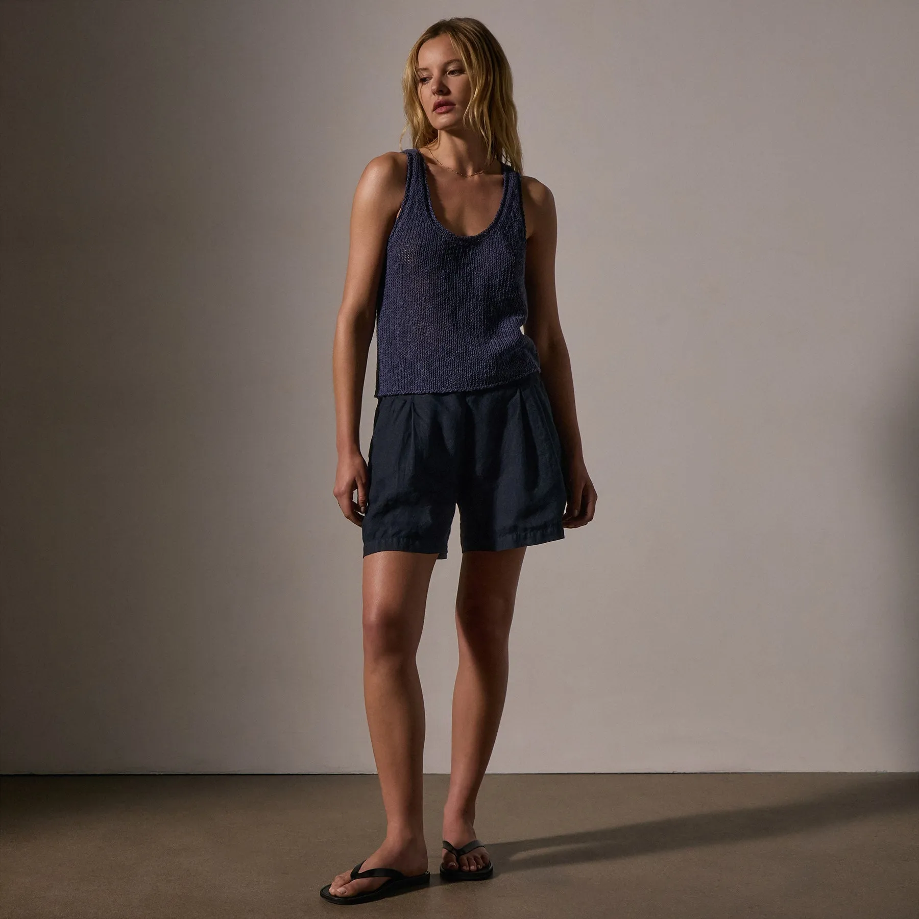 Cotton Linen Knit Tank - Faded Navy