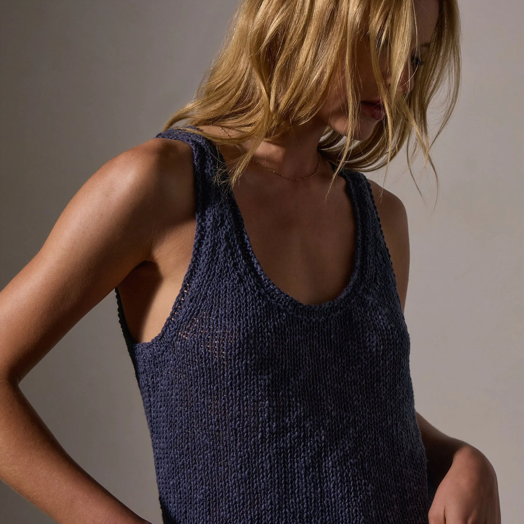 Cotton Linen Knit Tank - Faded Navy