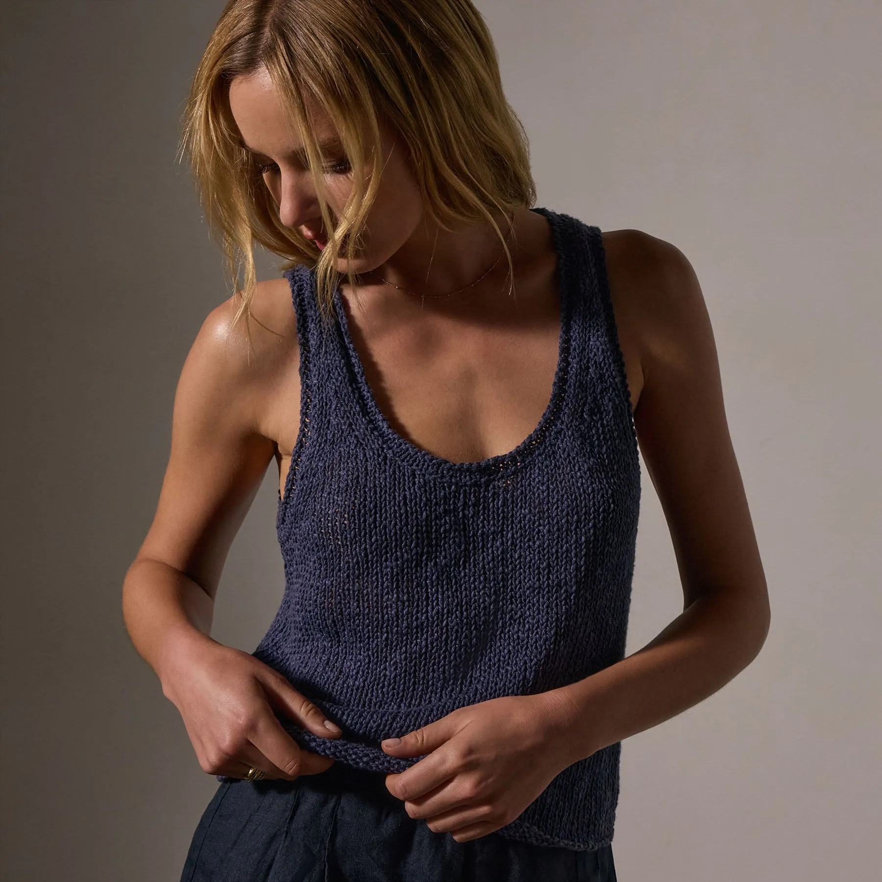 Cotton Linen Knit Tank - Faded Navy