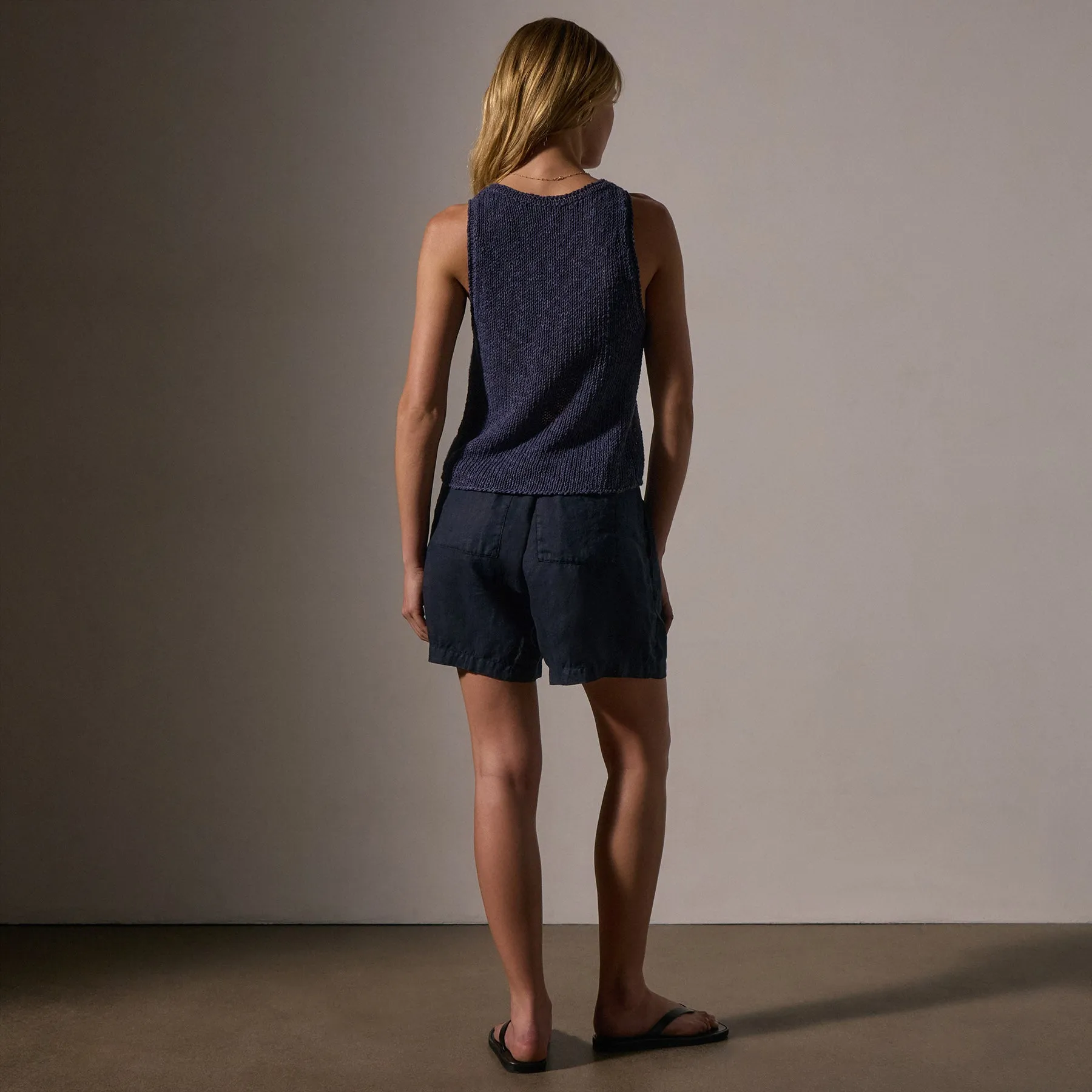 Cotton Linen Knit Tank - Faded Navy