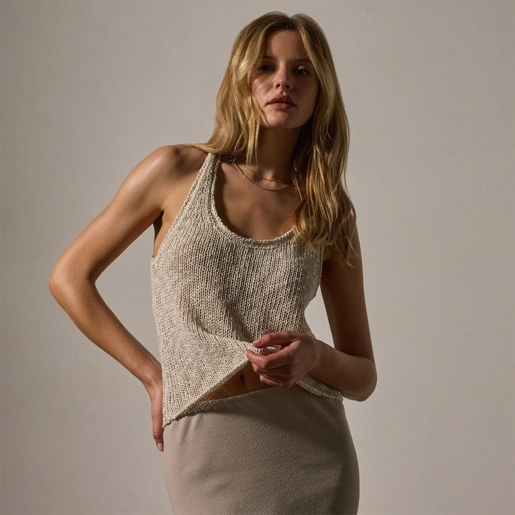 Cotton Linen Knit Tank - Natural