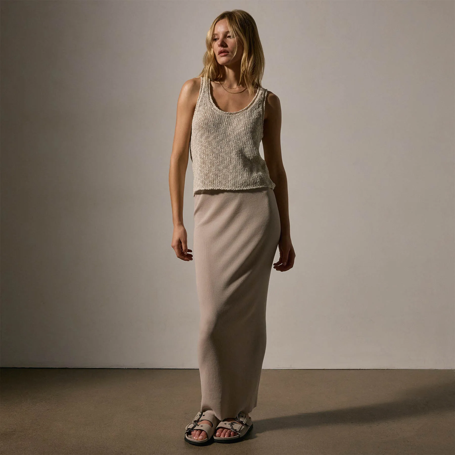 Cotton Linen Knit Tank - Natural