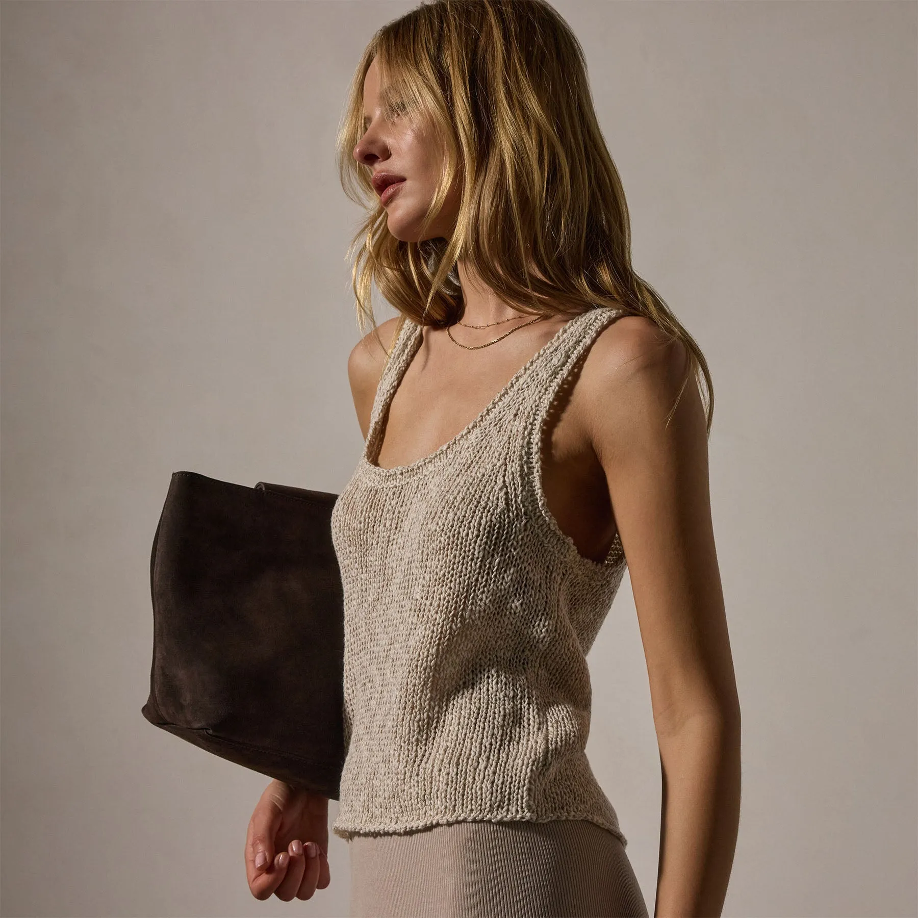 Cotton Linen Knit Tank - Natural