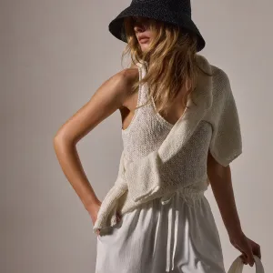 Cotton Linen Knit Tank - White