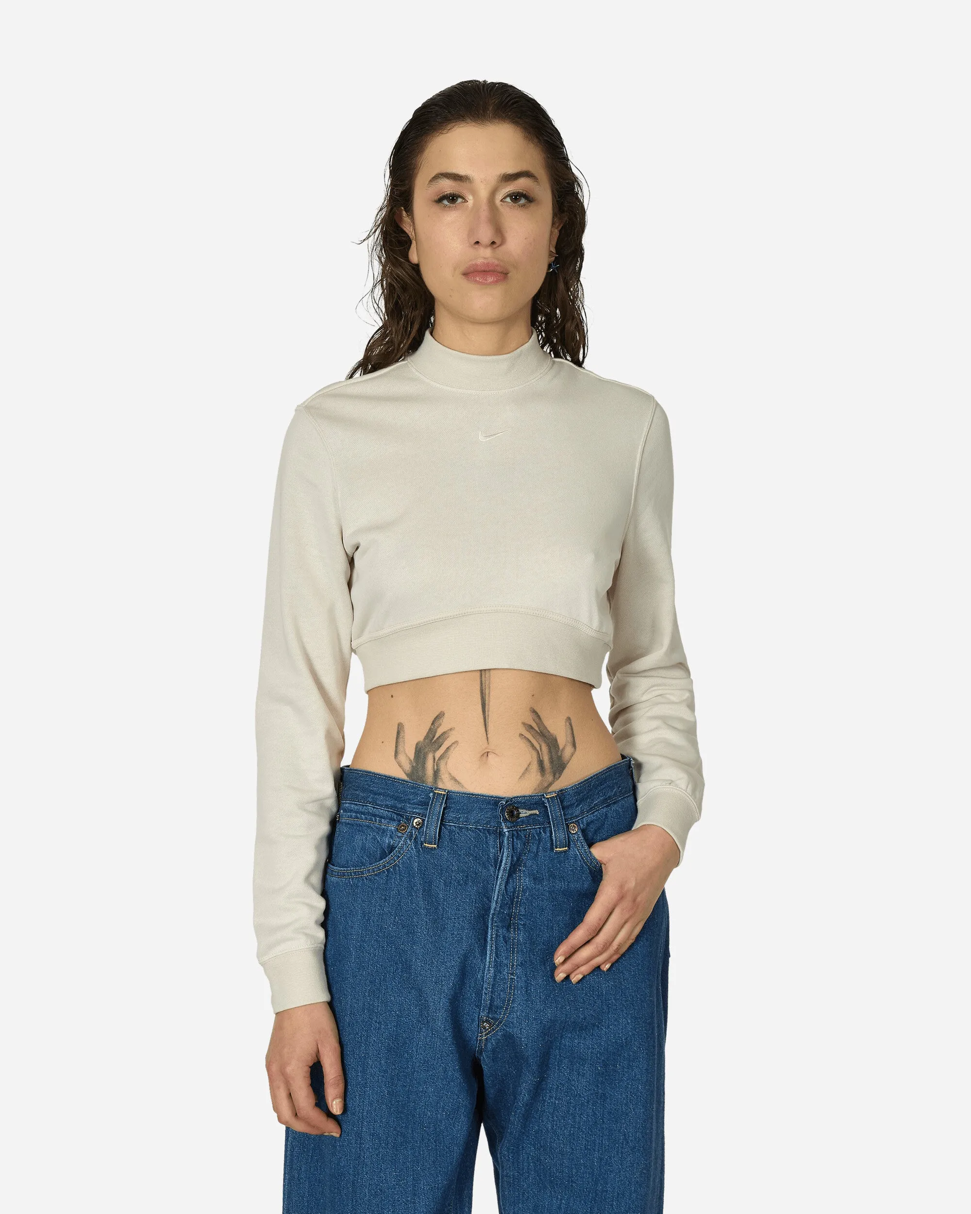 Crewneck Cropped French Terry Top Light Orewood Brown